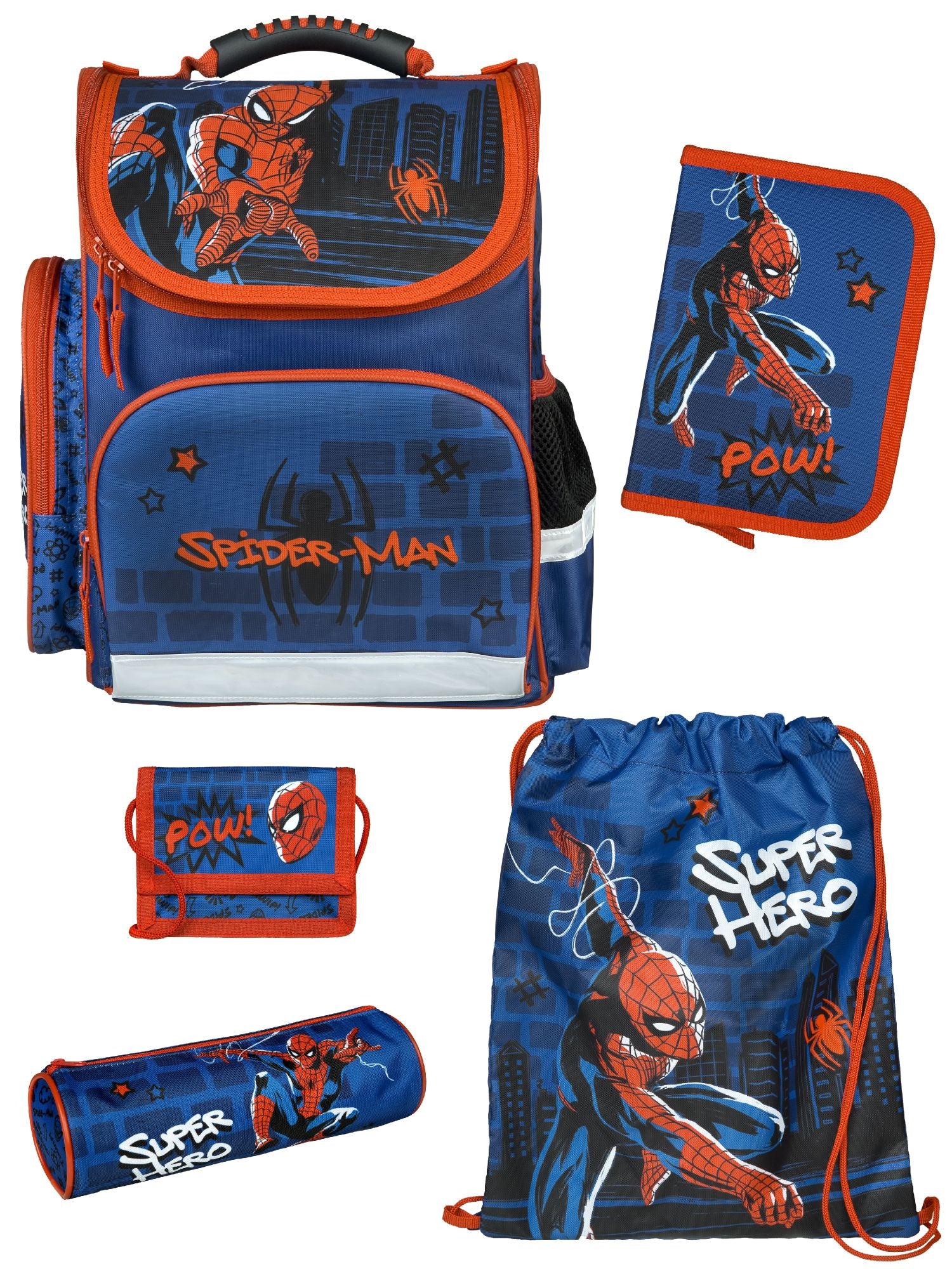 Familando Clou Schulranzen Set SPIDER-MAN Schultasche blau ab der 1. Klasse