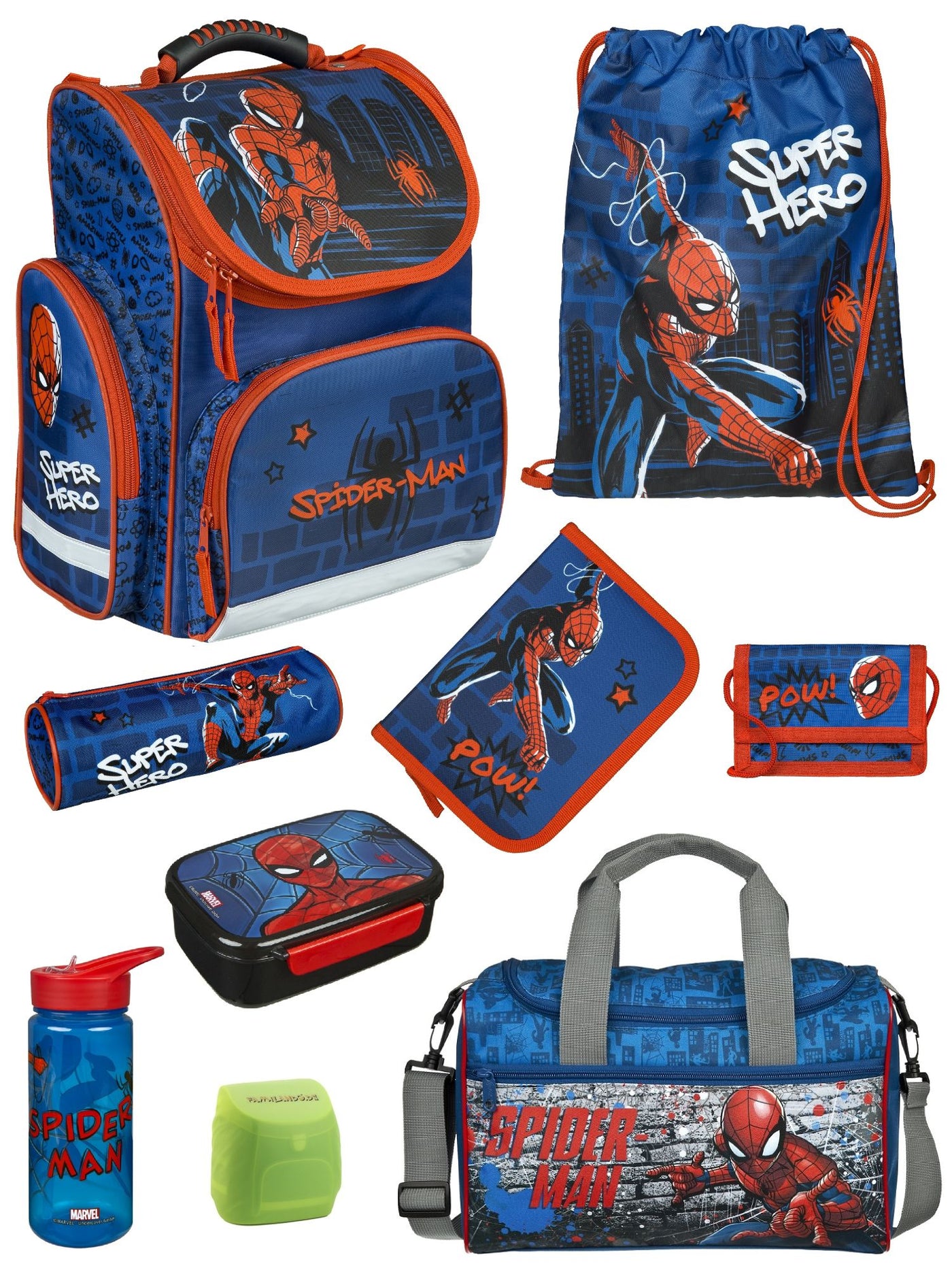 Familando Clou Schulranzen Set SPIDER-MAN Schultasche blau ab der 1. Klasse