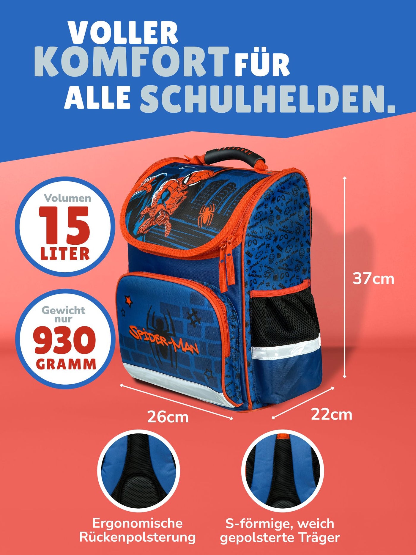 SPIDERMAN Schulranzen Set für Jungen inkl. Federmappe, Schlamper, Turn- und Geldbeutel (5-teilig)