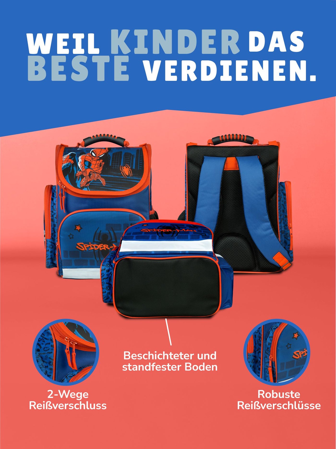Spiderman Schulranzen ergonomischer Tornister mit Reißverschluss