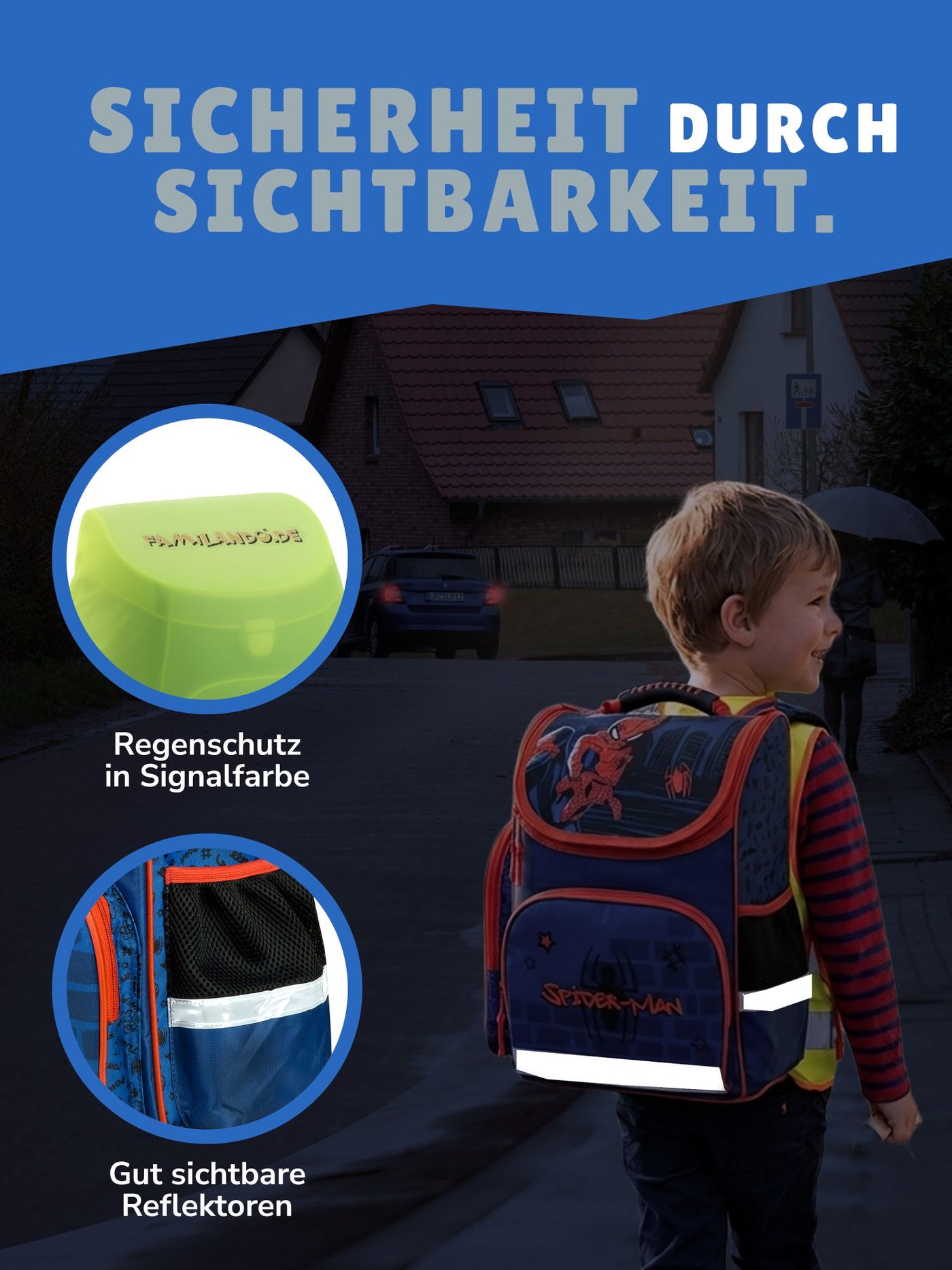 Spiderman Schulranzen mit Reflektorstreifen