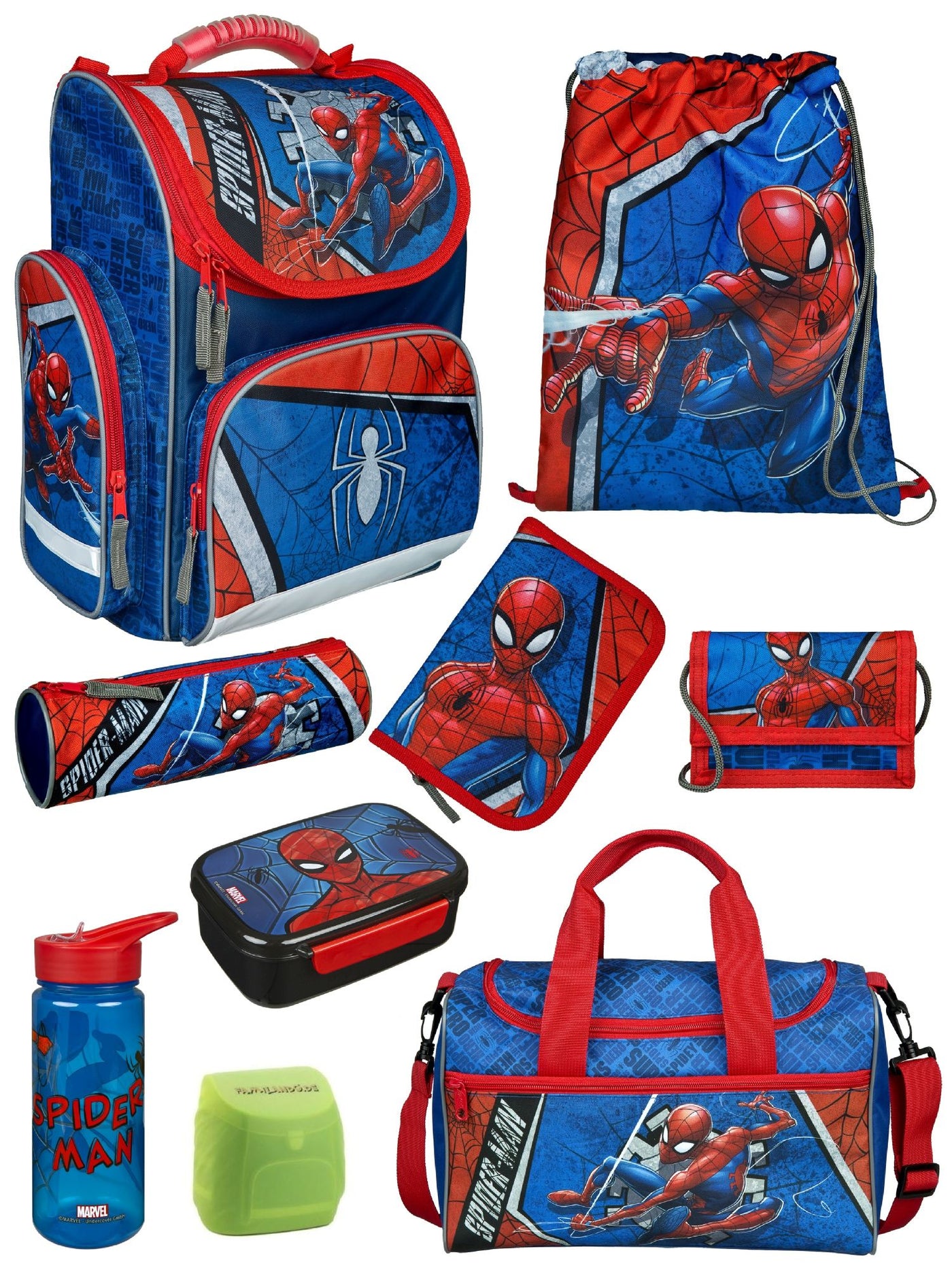 Familando Clou Schulranzen Set Spiderman, blau rot - Spider-Man Schultasche ab 1. Klasse