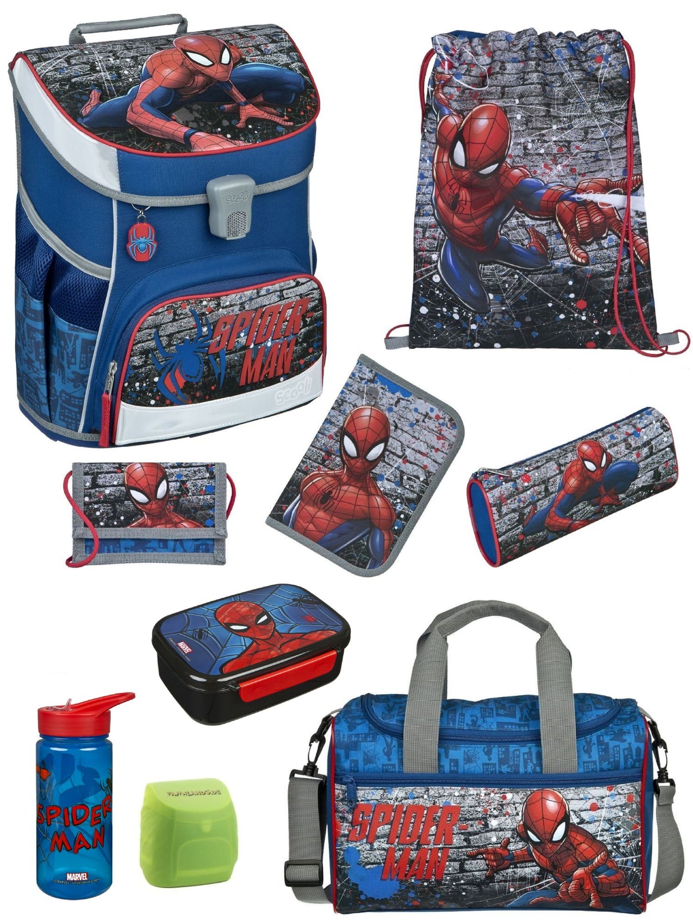 Scooli Campus Fit Schulranzen Set Spiderman, blau - Spider-Man Schultasche ab 1. Klasse