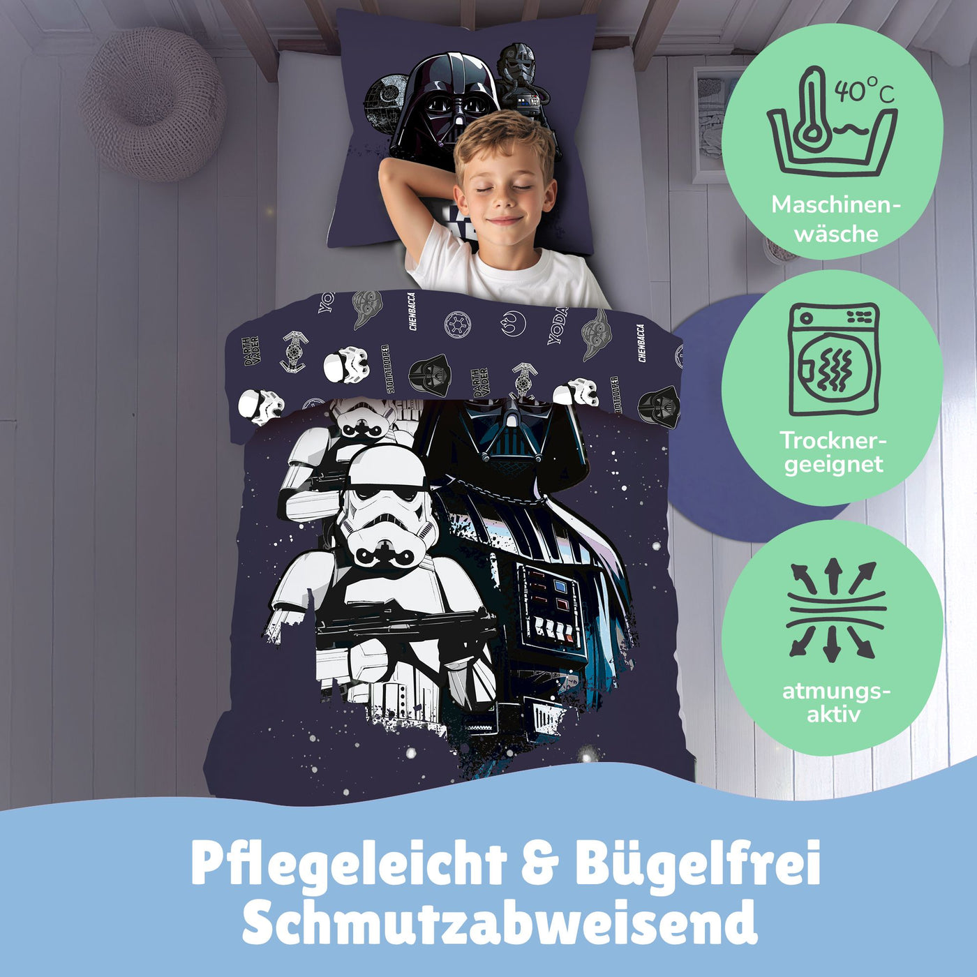 Star Wars Bettwäsche "Darth Vader" 135x200cm 80x80cm 100% Baumwolle Renforcé mit Reißverschluss