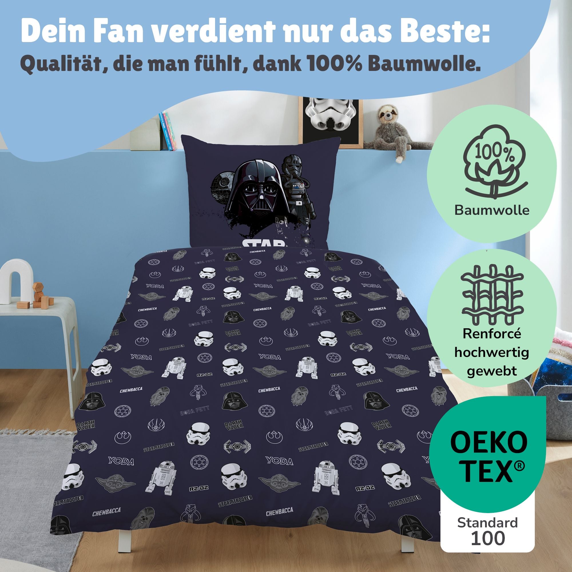 Star Wars Bettwäsche "Darth Vader" 135x200cm 80x80cm 100% Baumwolle Renforcé mit Reißverschluss