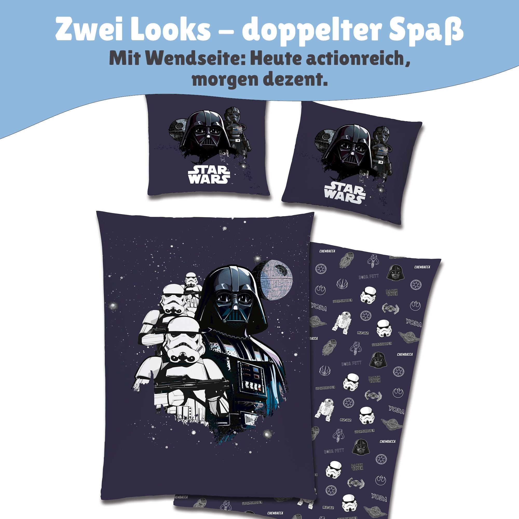 Star Wars Bettwäsche "Darth Vader" 135x200cm 80x80cm 100% Baumwolle Renforcé mit Reißverschluss