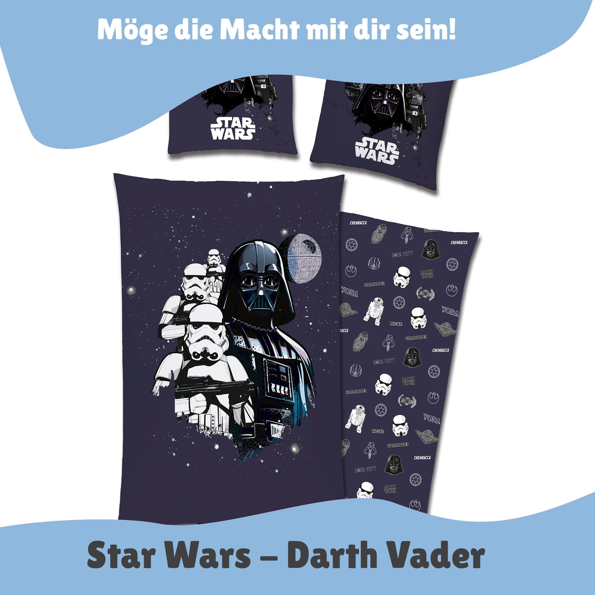 Star Wars Bettwäsche "Darth Vader" 135x200cm 80x80cm 100% Baumwolle Renforcé mit Reißverschluss