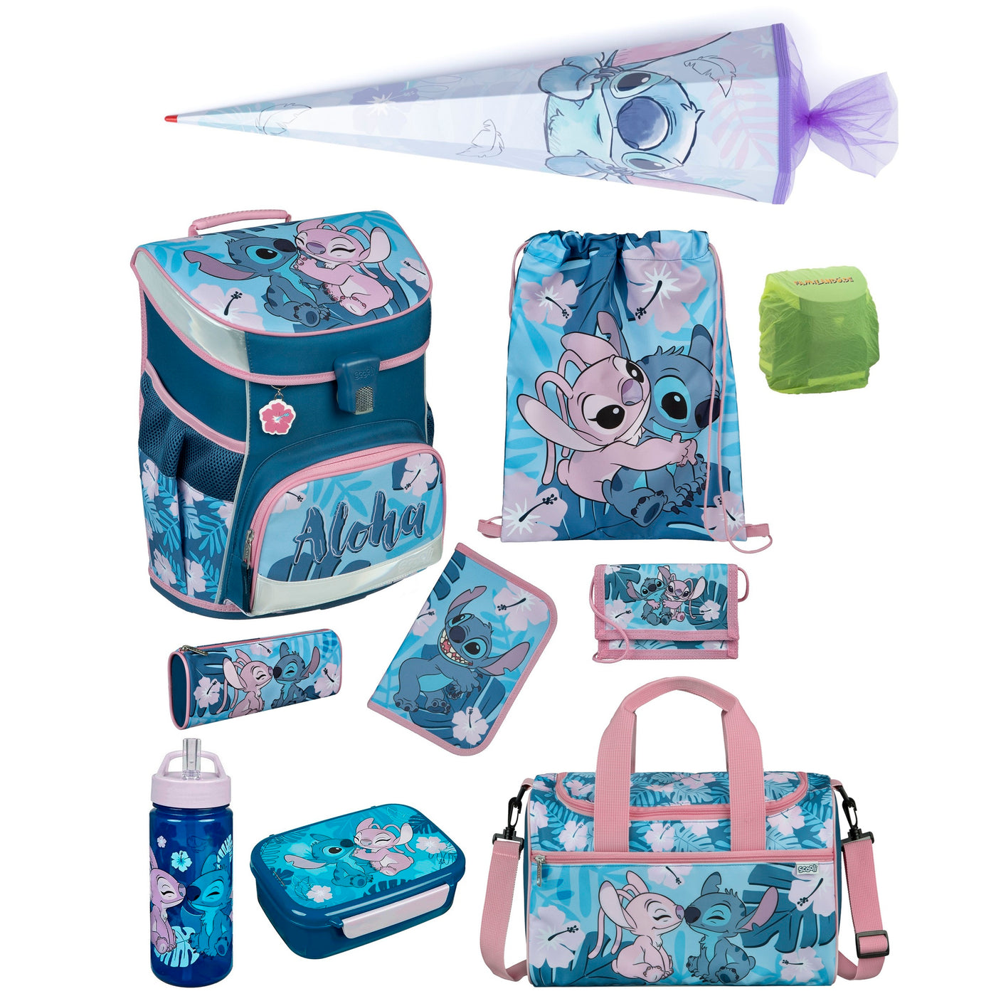 Stitch Schulranzen Set 10-teilig mit Sporttasche und Schultüte für Mädchen 1. Klasse