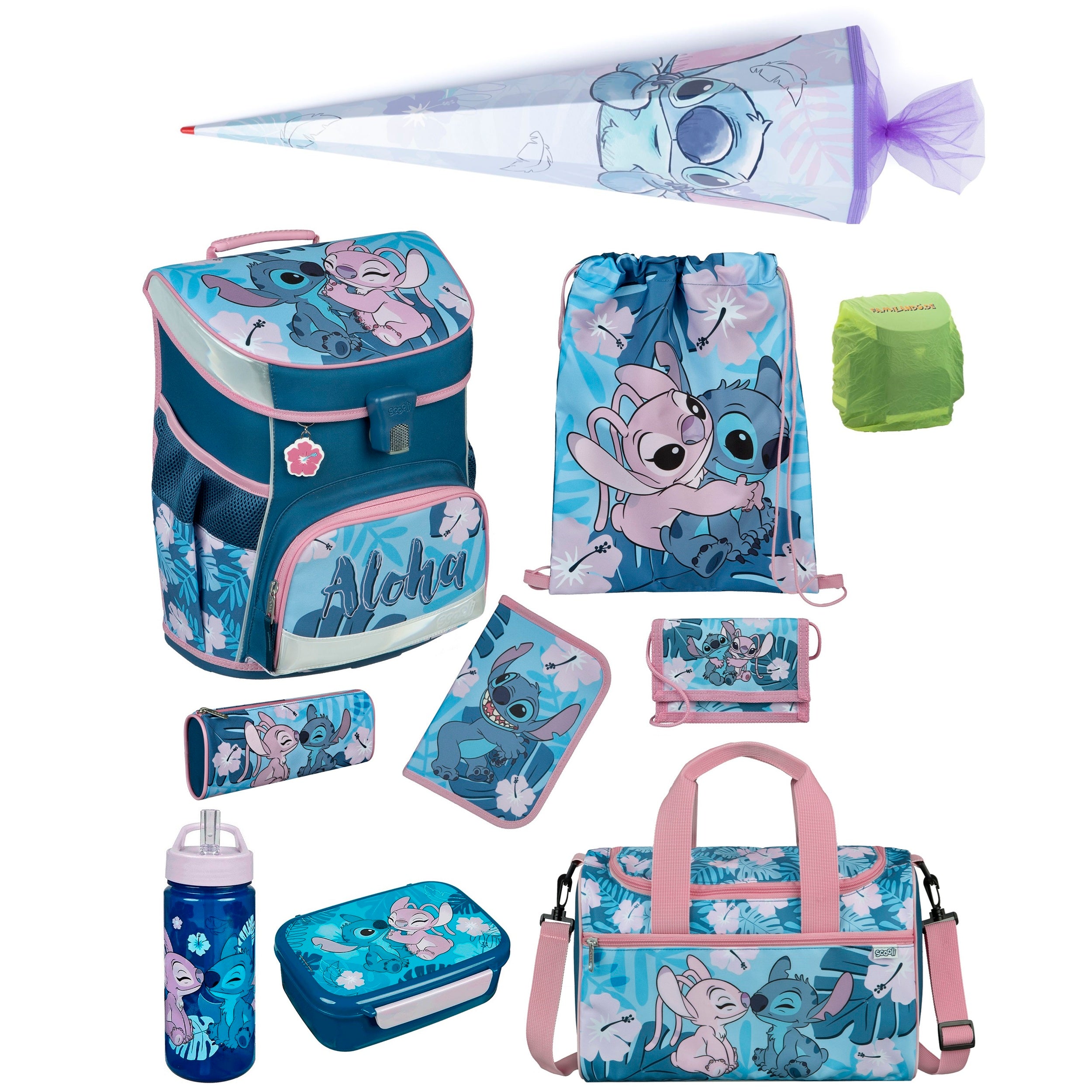 Stitch Schulranzen Set 10-teilig mit Sporttasche und Schultüte für Mädchen 1. Klasse