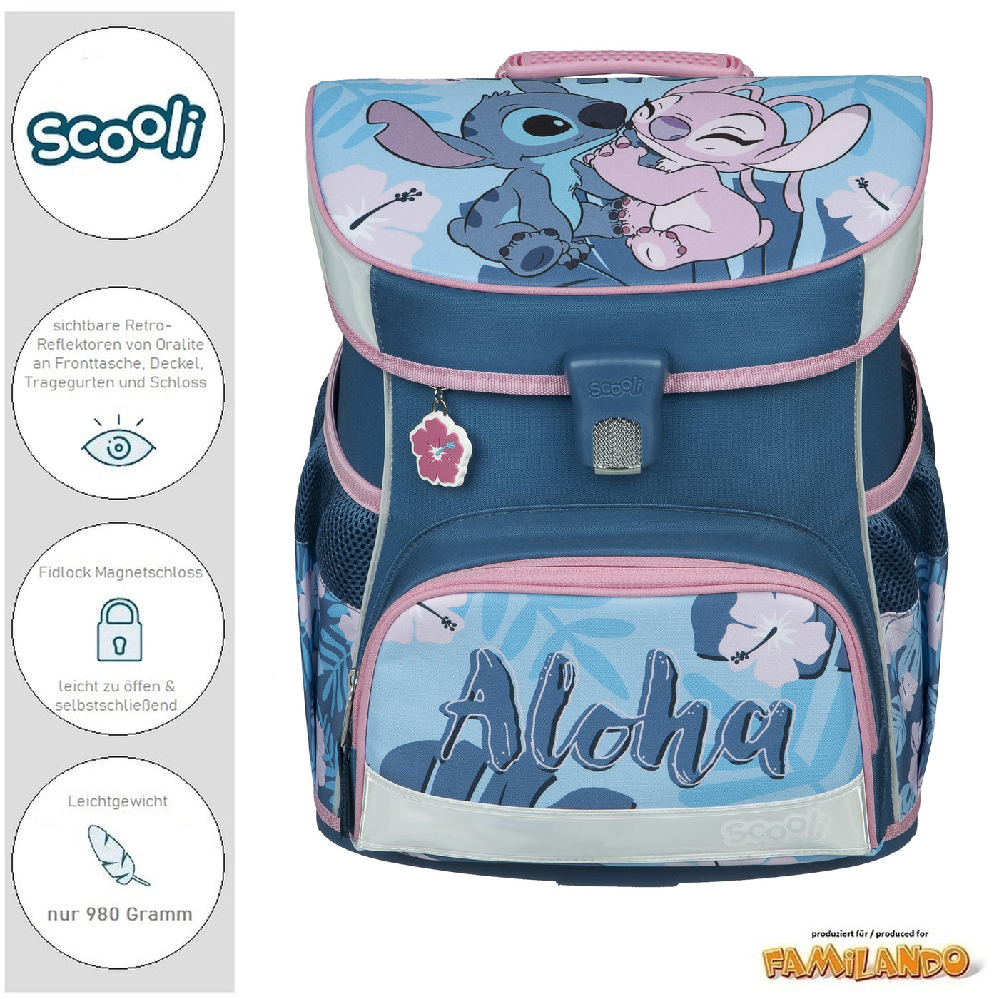 Schultasche 1. Klasse mit Disney Stitch Motiv in Blau Rosa für Mädchen