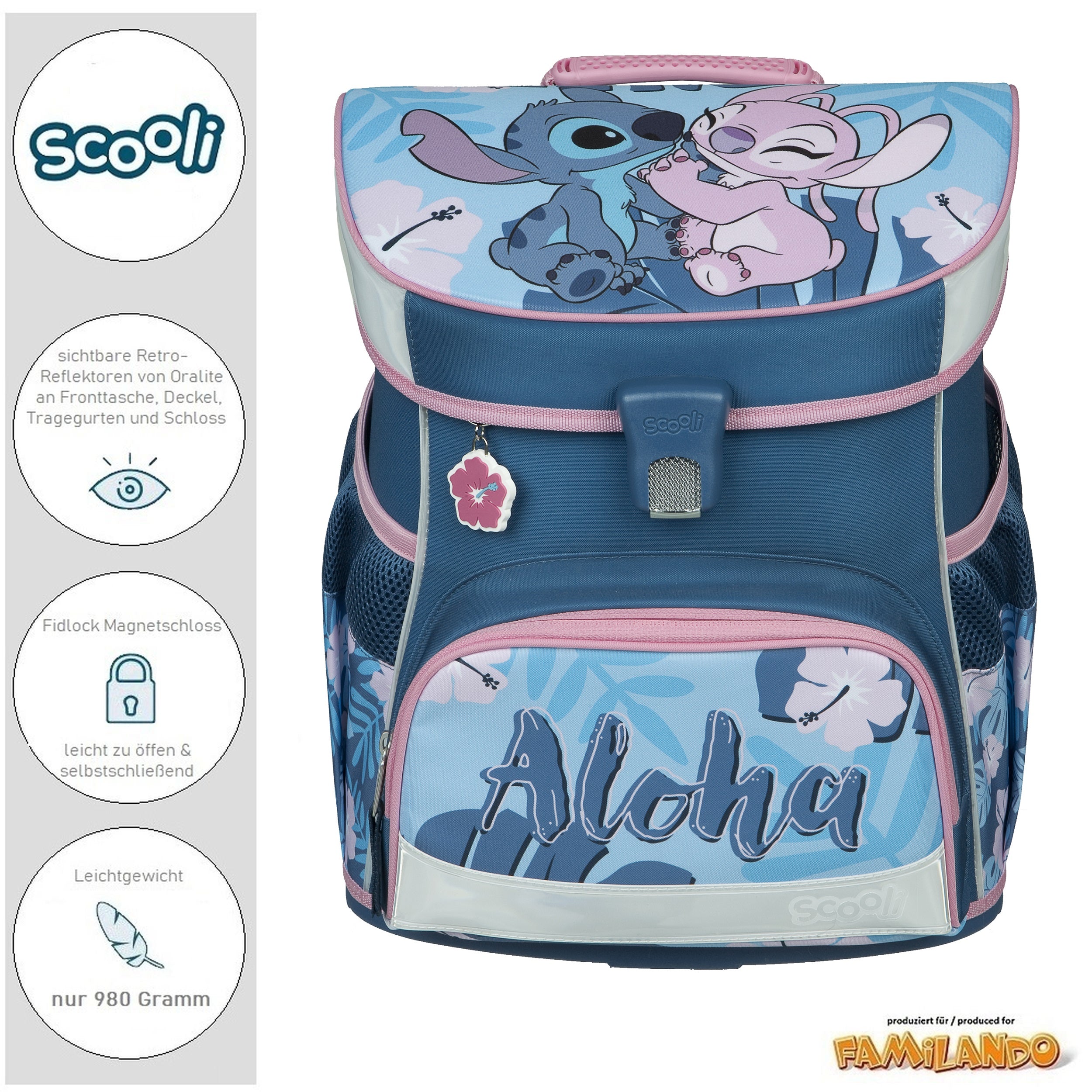 Schultasche 1. Klasse mit Disney Stitch Motiv in Blau Rosa für Mädchen