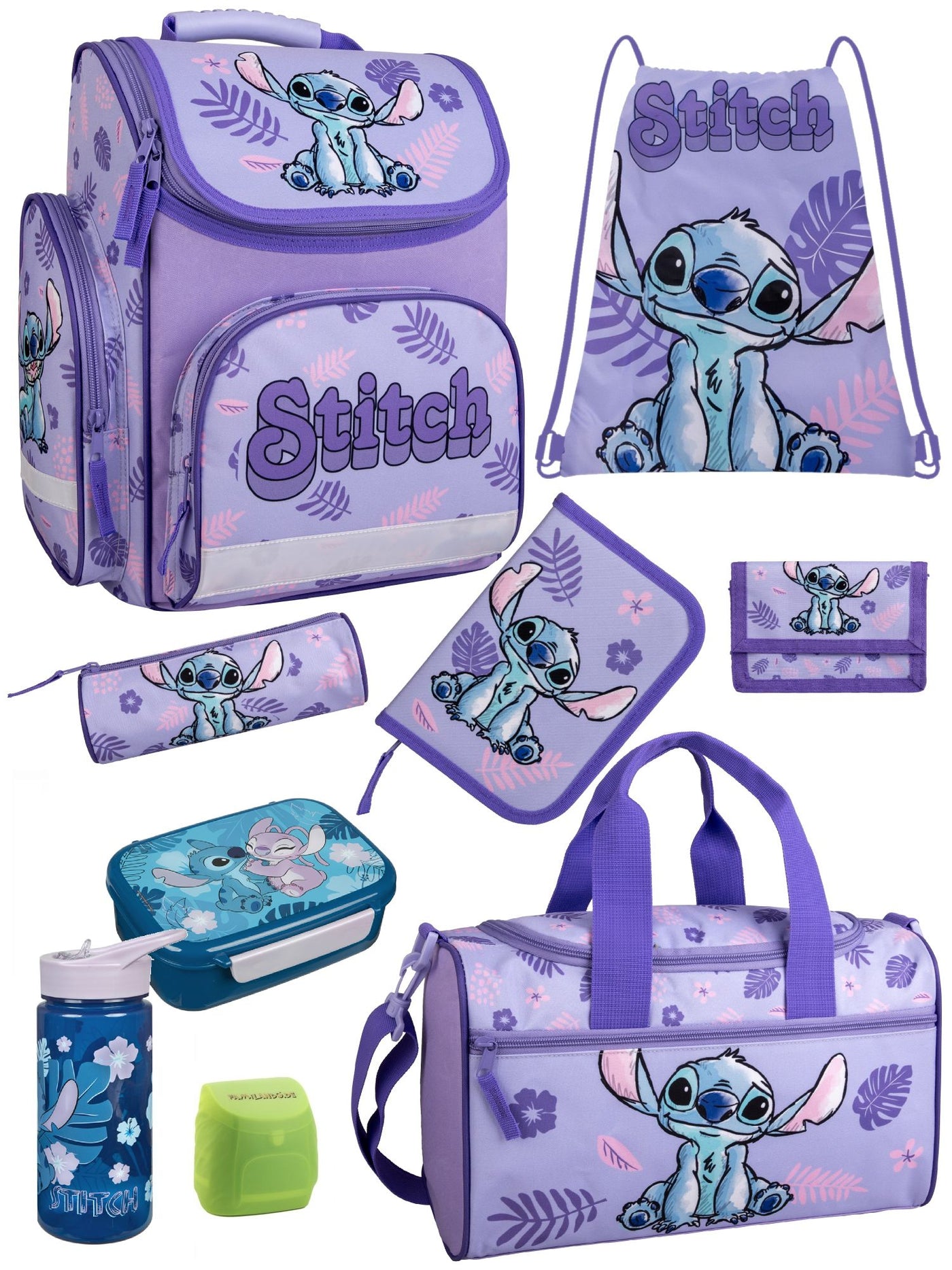 Stitch Schulranzen Set 9-teilig mit Lunchset und Sporttasche