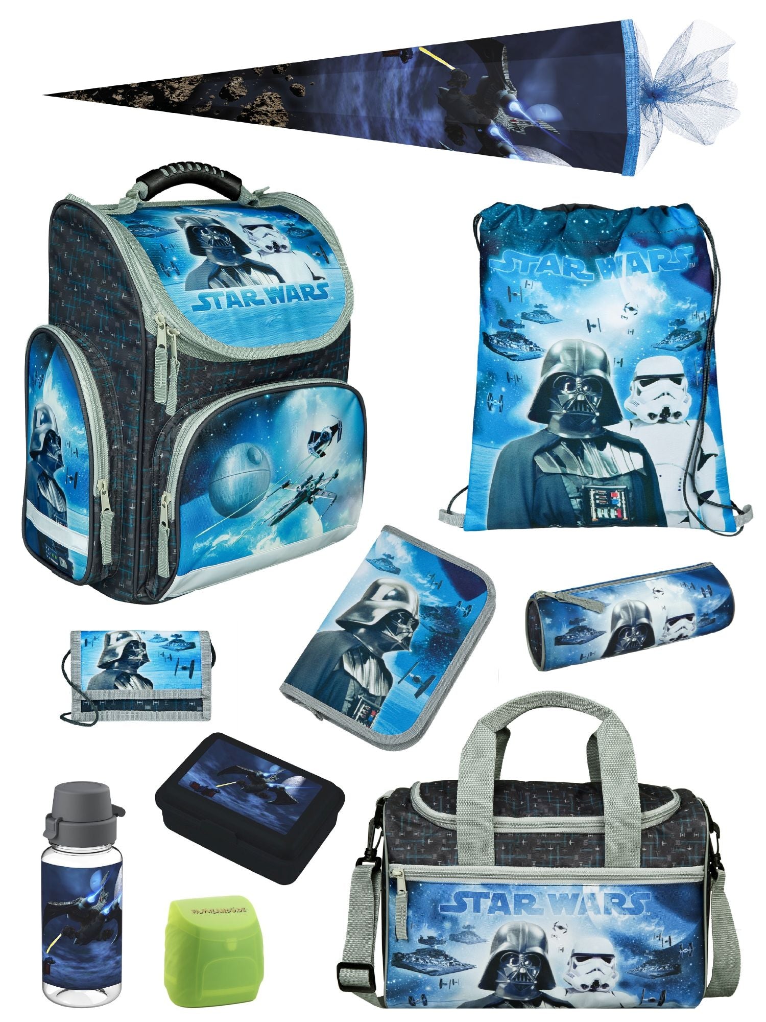 Familando Clou Schulranzen Set Star Wars, blau grau - Darth Vader Schultasche ab 1. Klasse