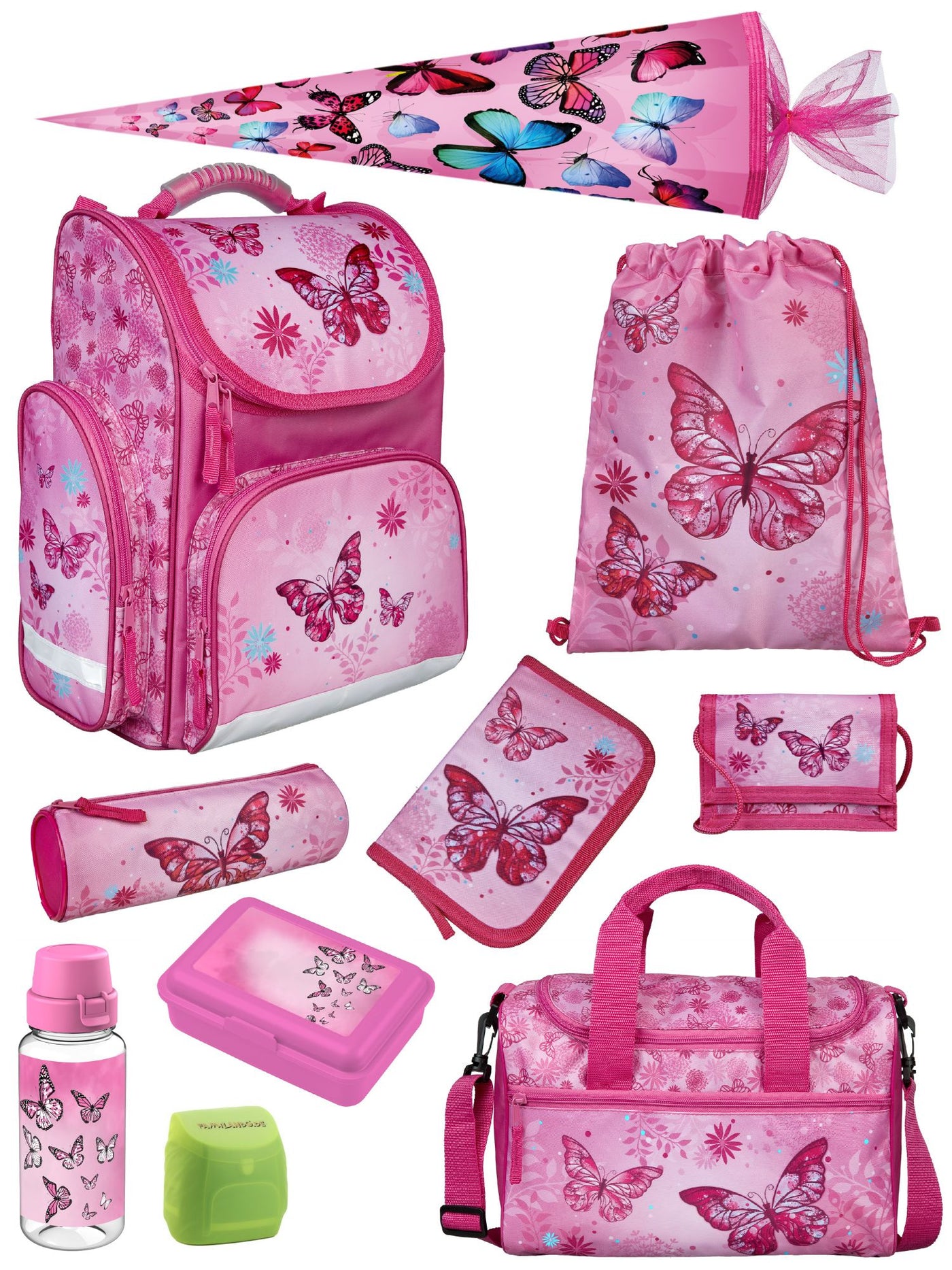 Familando Clou Schulranzen Set Butterfly rosa - Schmetterling Schultasche ab 1. Klasse