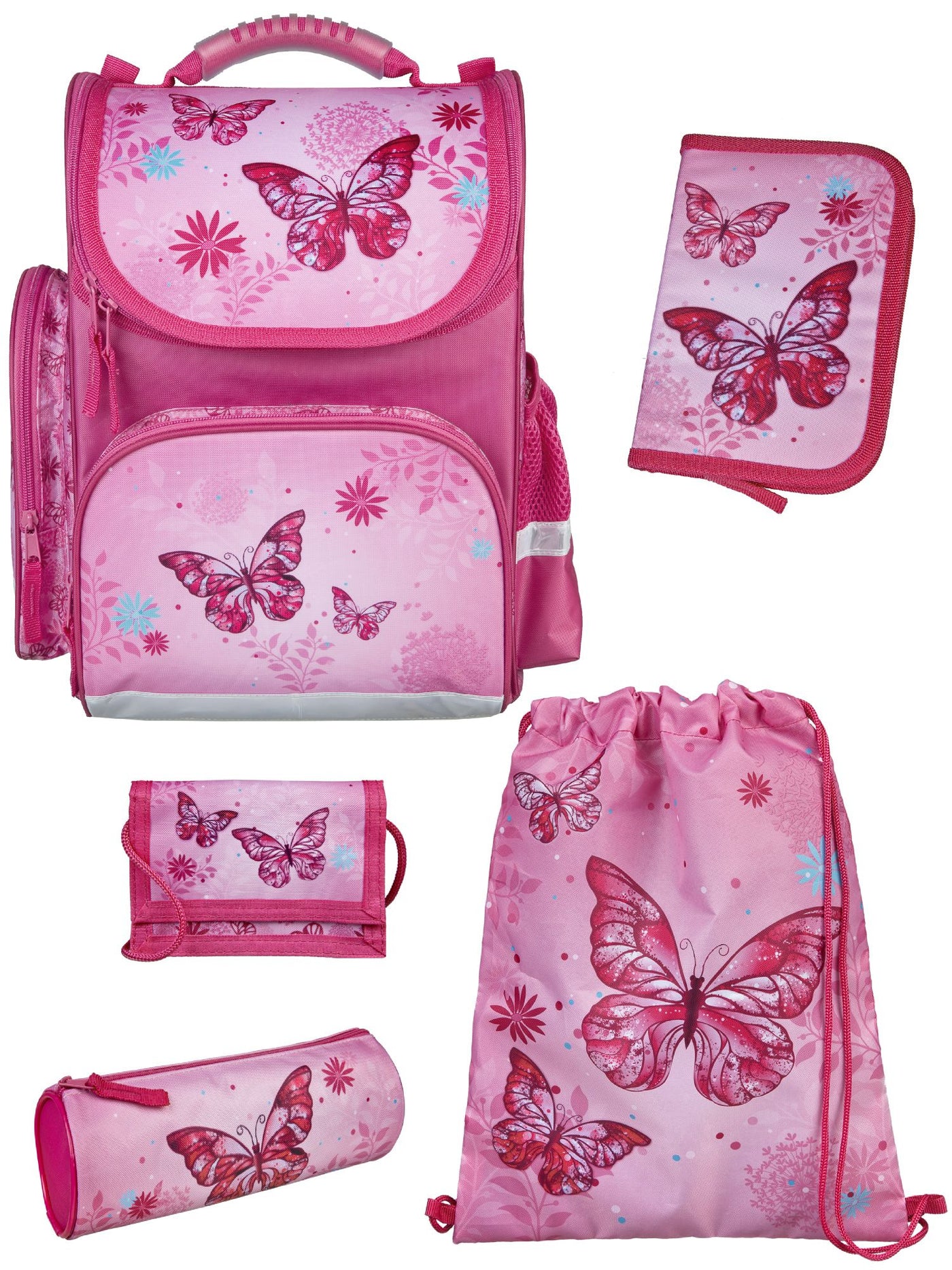 Familando Clou Schulranzen Set Butterfly rosa - Schmetterling Schultasche ab 1. Klasse