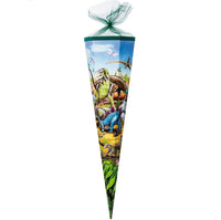 Große Schultüte mit Dinosaurieren / Zuckertüte mit Dino Motiv in grün blau mit bunten Dinos