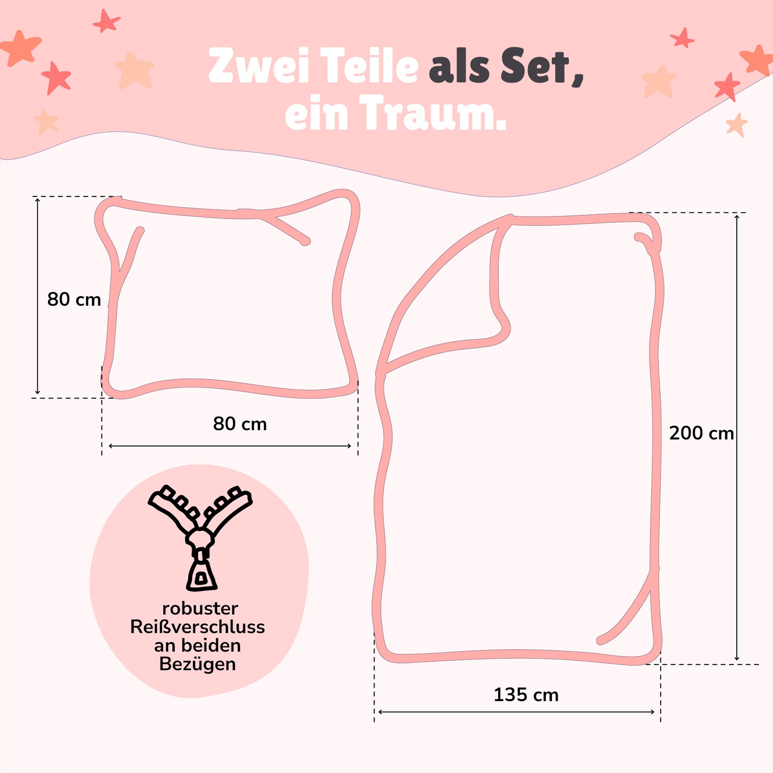 Schwan Bettwäsche Set 135x200 80x80 cm - Partner Bettwäsche aus 100% Baumwolle mit Reißverschluss - Pastell, Rosa, Öko-Tex zertifiziert