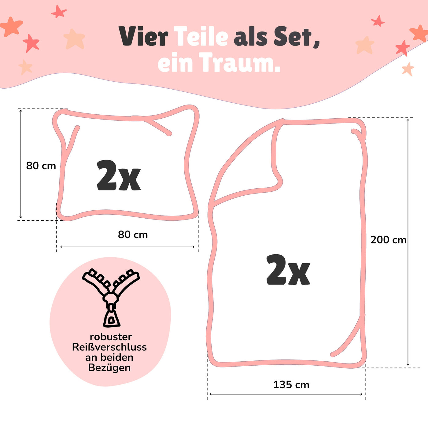 Schwan Bettwäsche Set 135x200 80x80 cm - Partner Bettwäsche aus 100% Baumwolle mit Reißverschluss - Pastell, Rosa, Öko-Tex zertifiziert