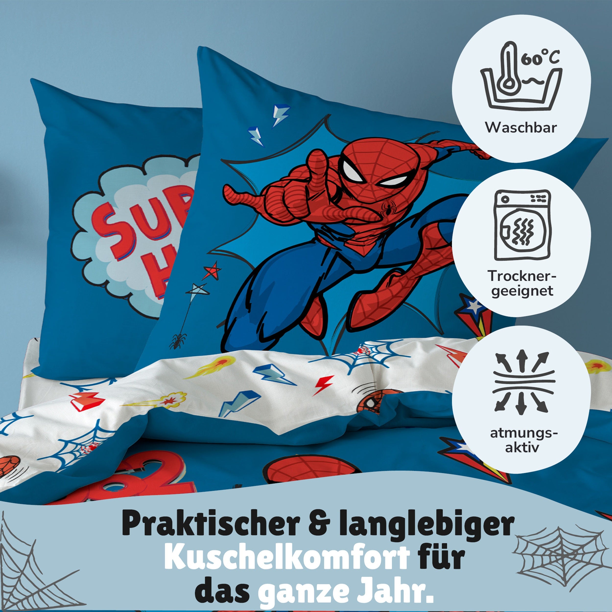 Infotafel Pflege Maschinenwäsche und Trocknergeeignet und Reißverschluss an der Bettwäsche