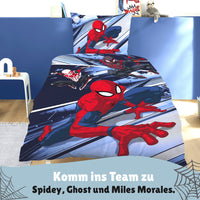 Spiderman Bettwäsche Set für Jungen in Fleece Qualität - Decken- und Kissenbezug 135x200 80x80 cm mit Reißverschluss - Blau, Öko-Tex