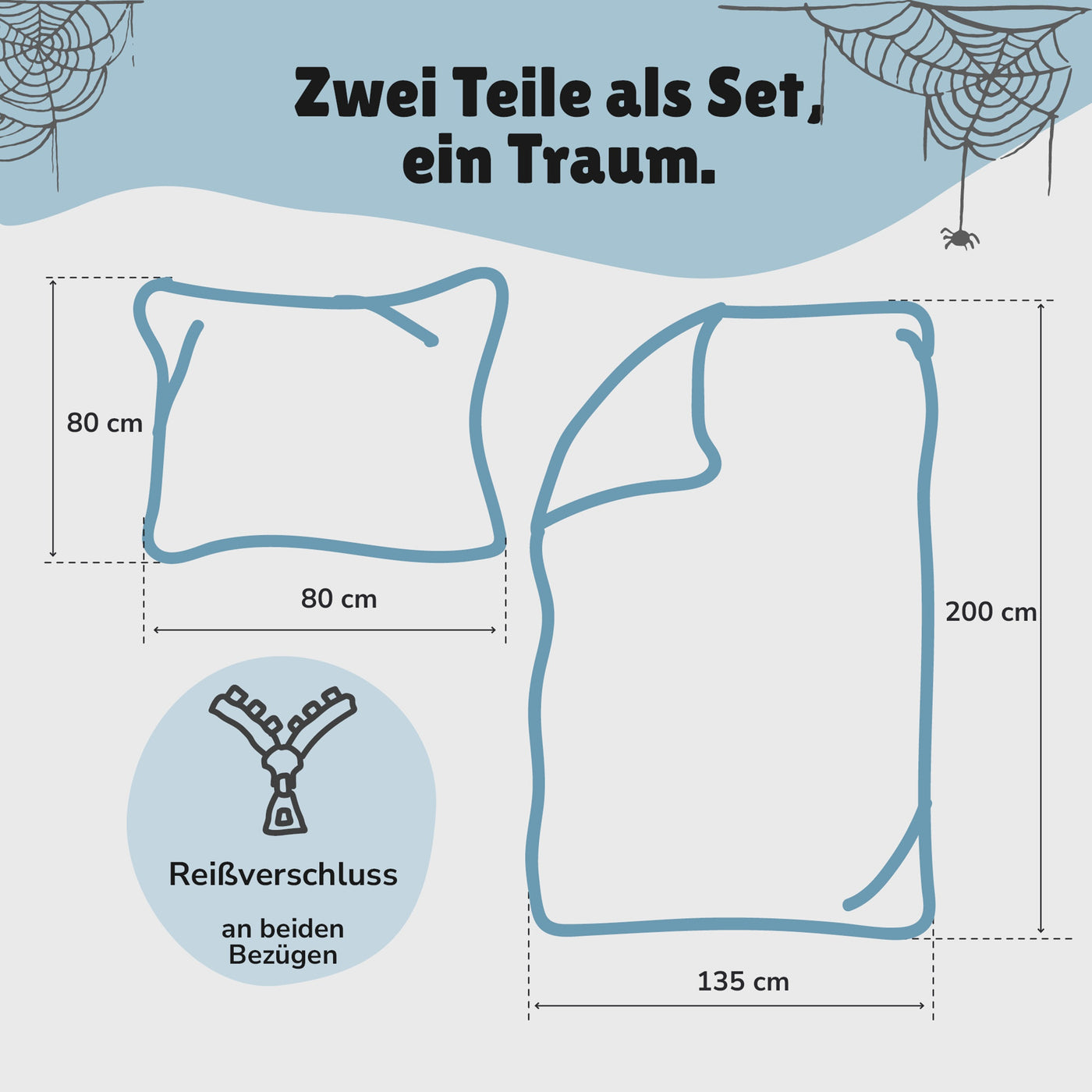 Spiderman Bettwäsche Set für Jungen in Fleece Qualität - Decken- und Kissenbezug 135x200 80x80 cm mit Reißverschluss - Blau, Öko-Tex