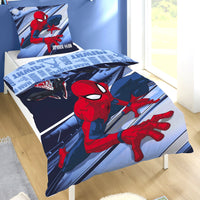 Spiderman Bettwäsche Set für Jungen in Fleece Qualität - Decken- und Kissenbezug 135x200 80x80 cm mit Reißverschluss - Blau, Öko-Tex