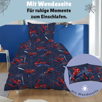 Detilanaischt Wendeseite blau mit vielen kleinen Spiderman Figuren in verschiedenen Posen