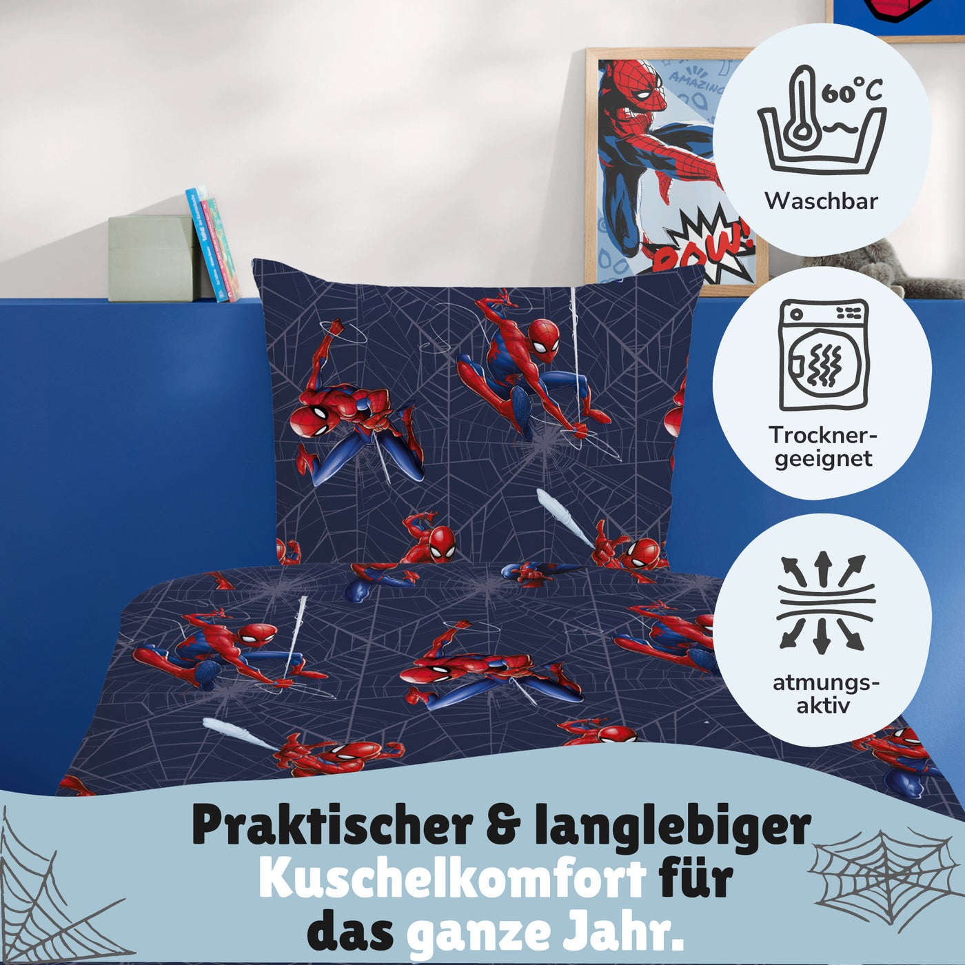 Infotafel Pflege Maschinenwäsche und Trocknergeeignet und Reißverschluss an der Bettwäsche