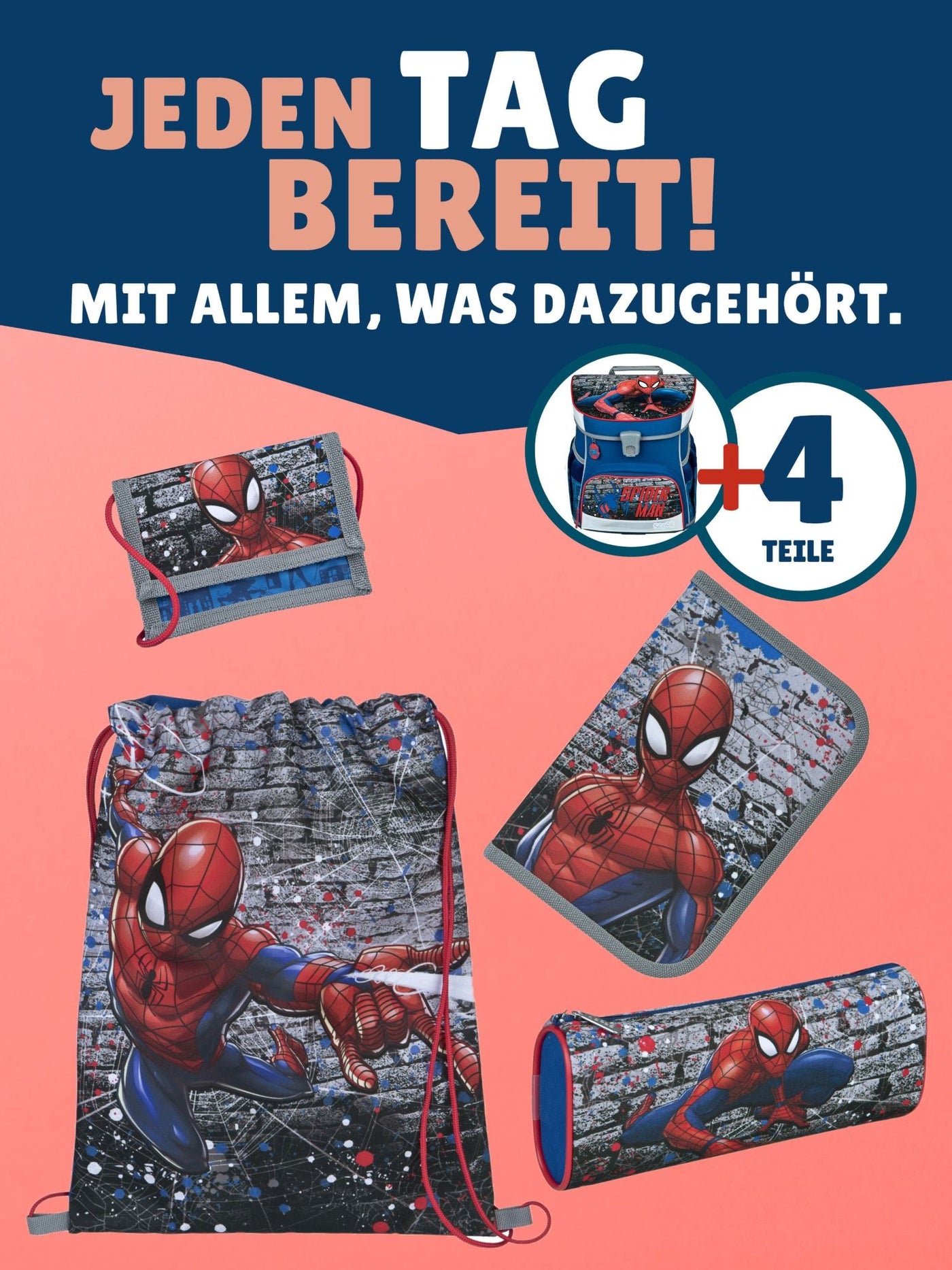 Scooli Campus Fit Schulranzen Set Spiderman, blau - Spider-Man Schultasche ab 1. Klasse