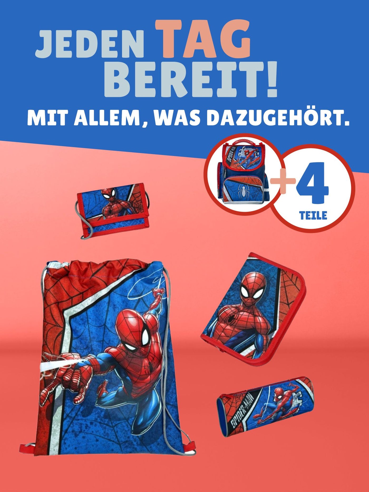 Familando Clou Schulranzen Set Spiderman, blau rot - Spider-Man Schultasche ab 1. Klasse