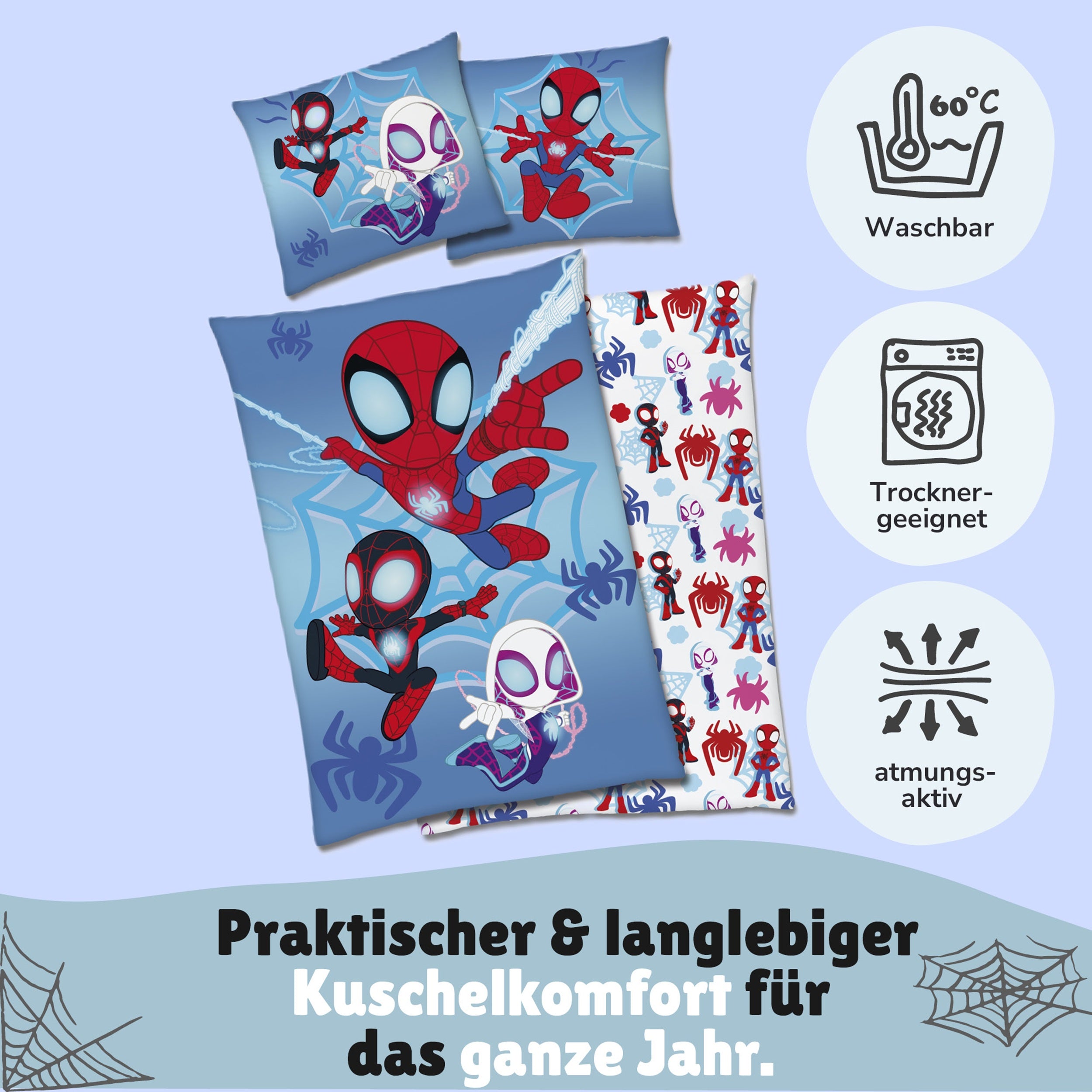 Infotafel Material und Ökotex Standard 100 der Spidey Bettwäsche für Jungen