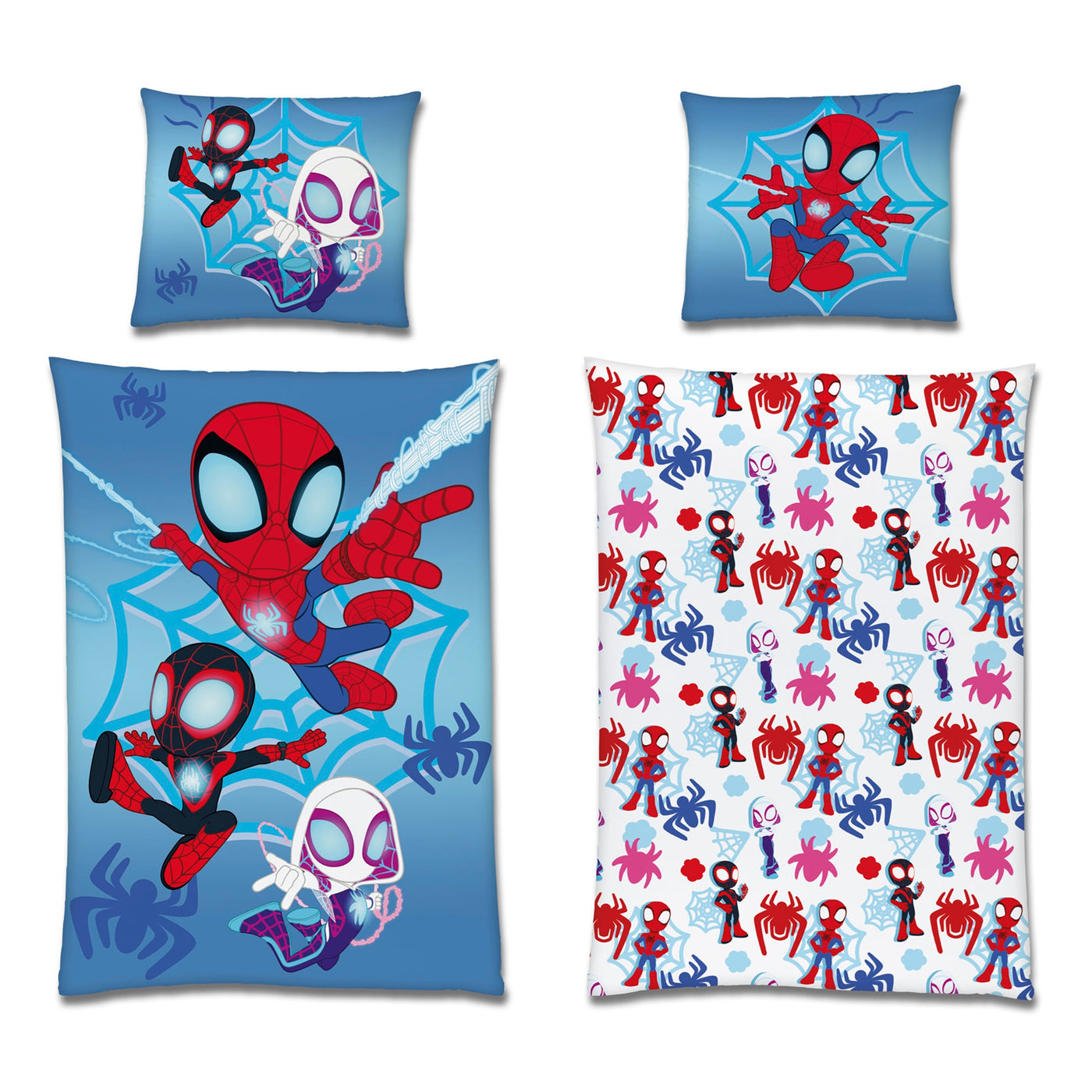 Spidey Bettwäsche für Jungen mit blauer Vorder- und weißer Rückseite (gemustert)