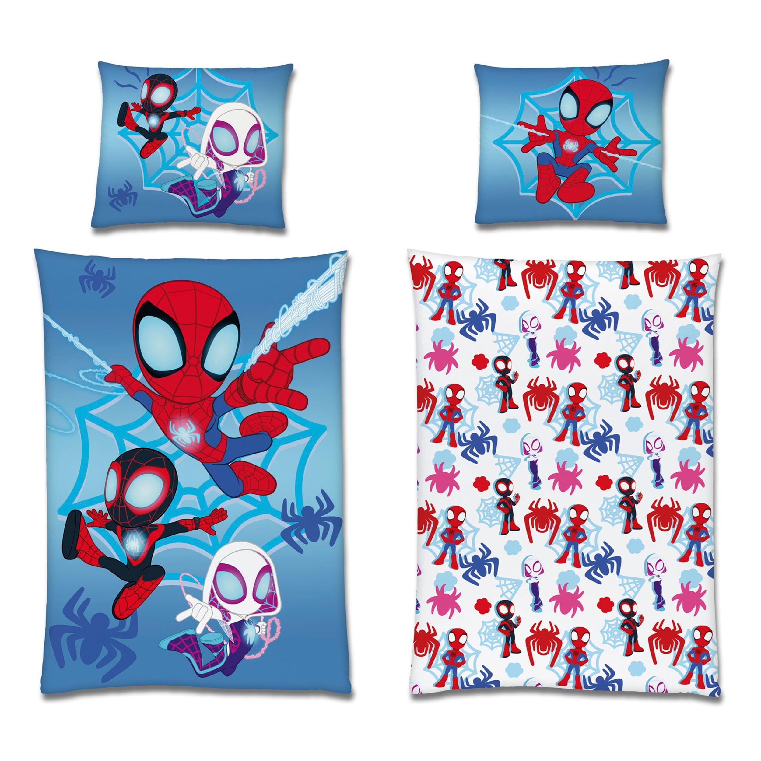 Spidey Bettwäsche für Jungen mit blauer Vorder- und weißer Rückseite (gemustert)