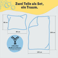 Infotafel Lieferumfange des 2-teiligen Sets bestehend aus Deckenbezug 135x200 cm und Kissenbezug 80x80 cm