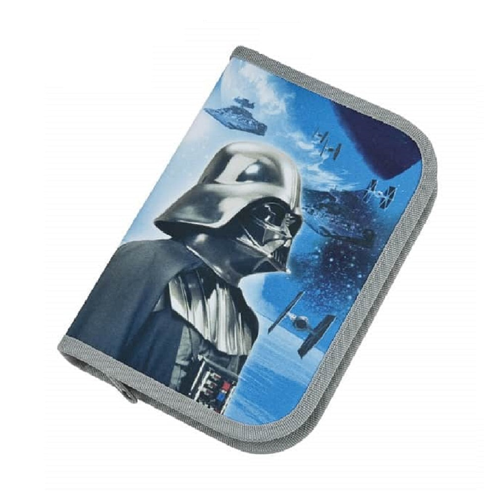 Detailansicht Federmappe blau grau mit Darth Vader