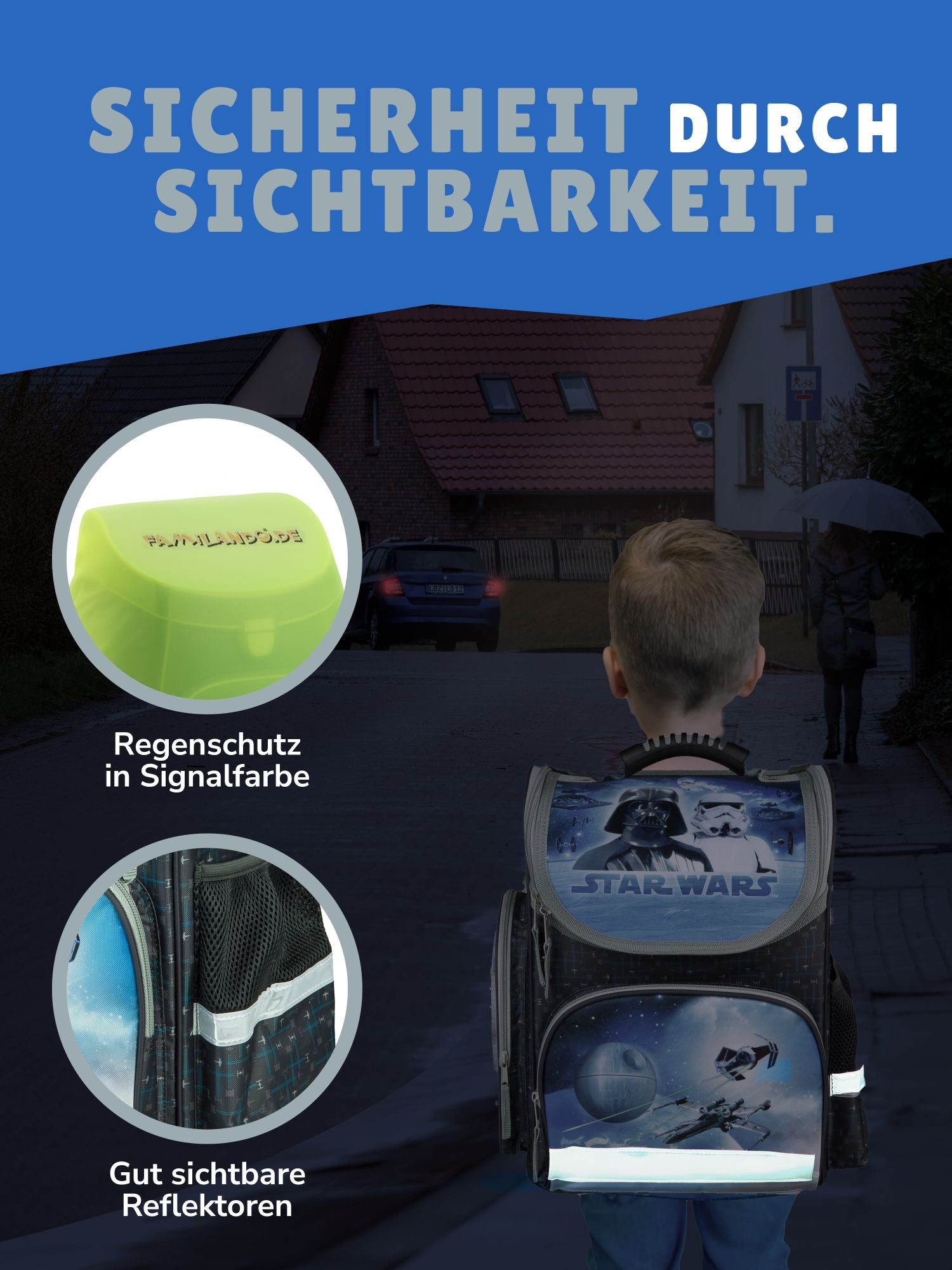 Star Wars Schulranzen Blau Grau Ansicht Deckel