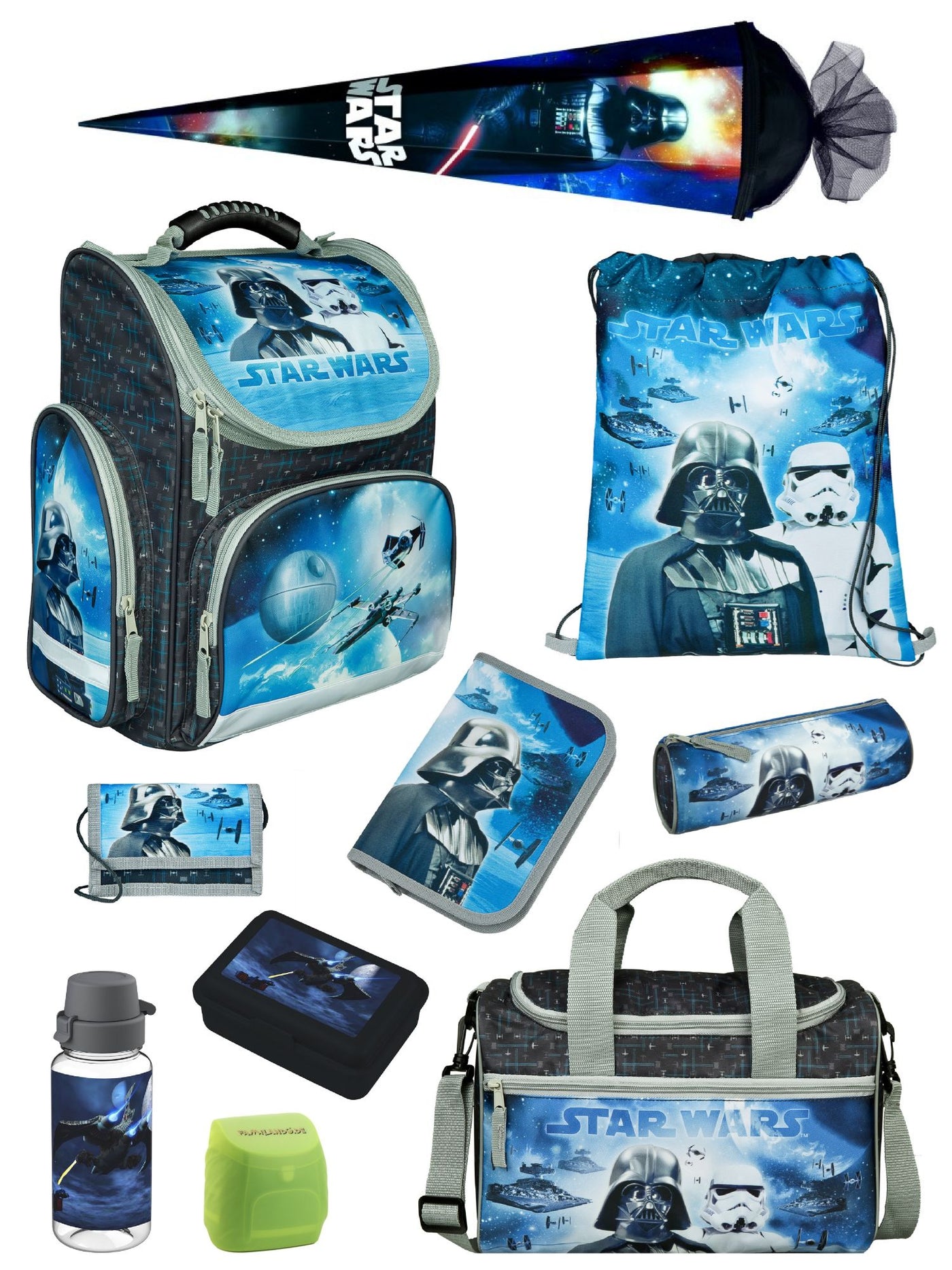 Familando Clou Schulranzen Set Star Wars, blau grau - Darth Vader Schultasche ab 1. Klasse