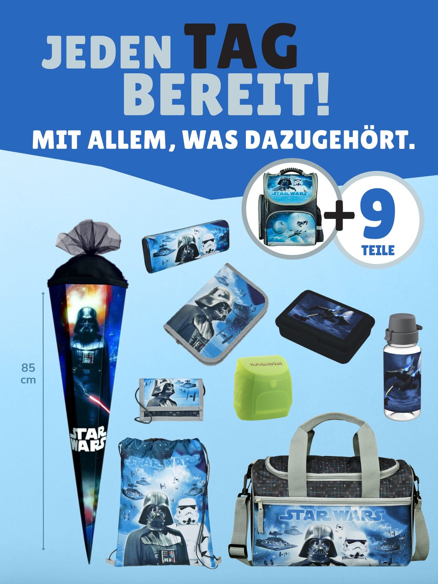 Familando Clou Schulranzen Set Star Wars, blau grau - Darth Vader Schultasche ab 1. Klasse