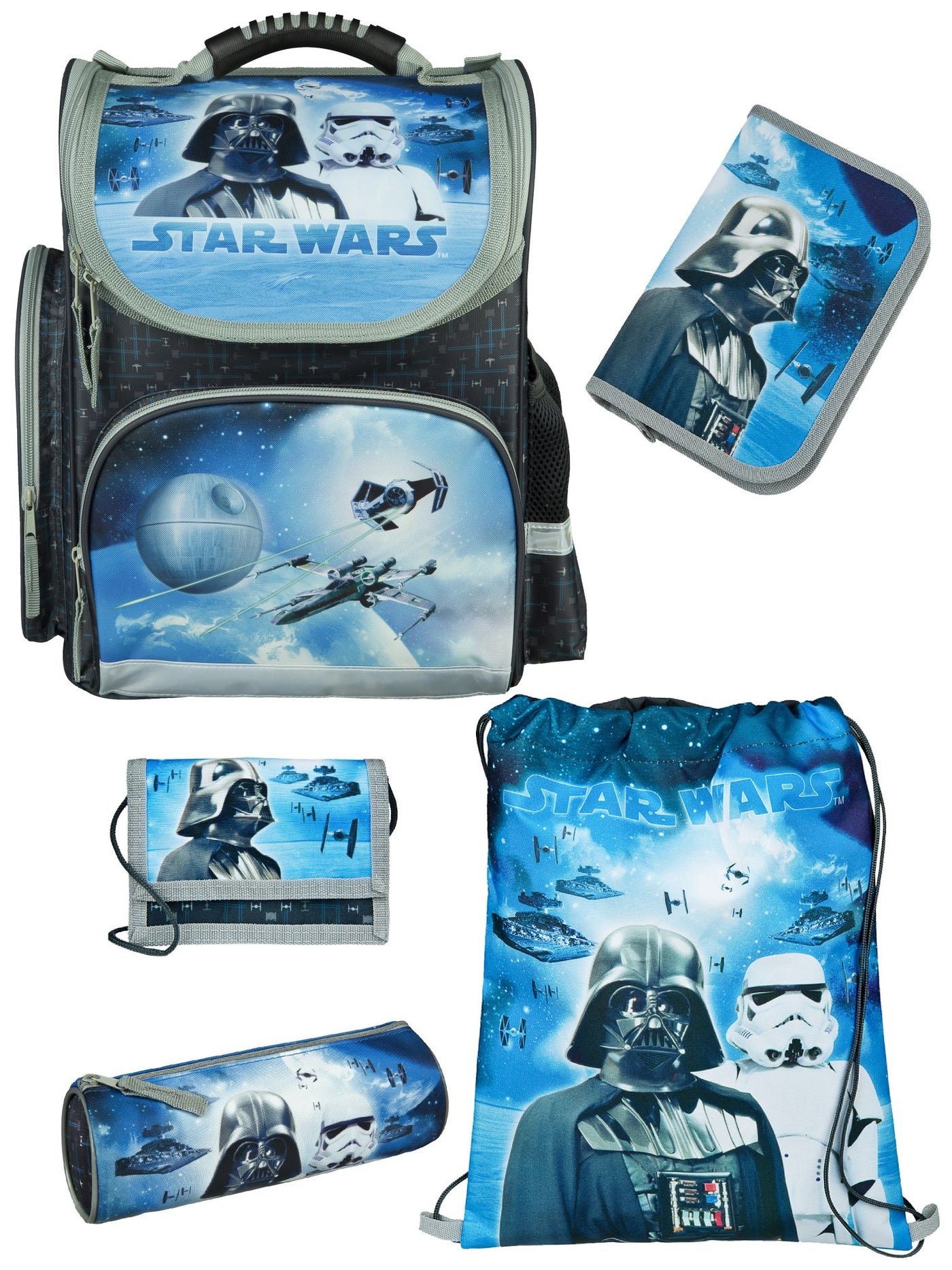 Familando Clou Schulranzen Set Star Wars, blau grau - Darth Vader Schultasche ab 1. Klasse