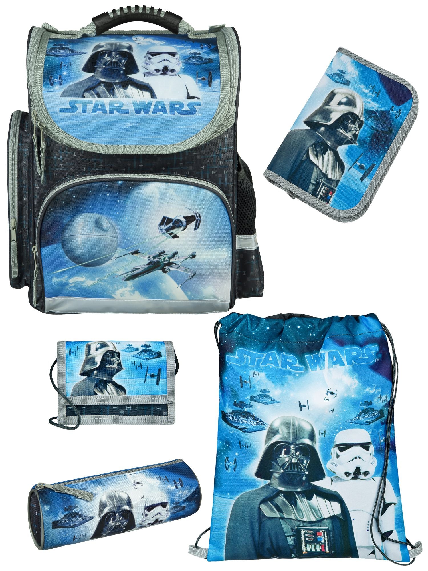 Familando Clou Schulranzen Set Star Wars, blau grau - Darth Vader Schultasche ab 1. Klasse