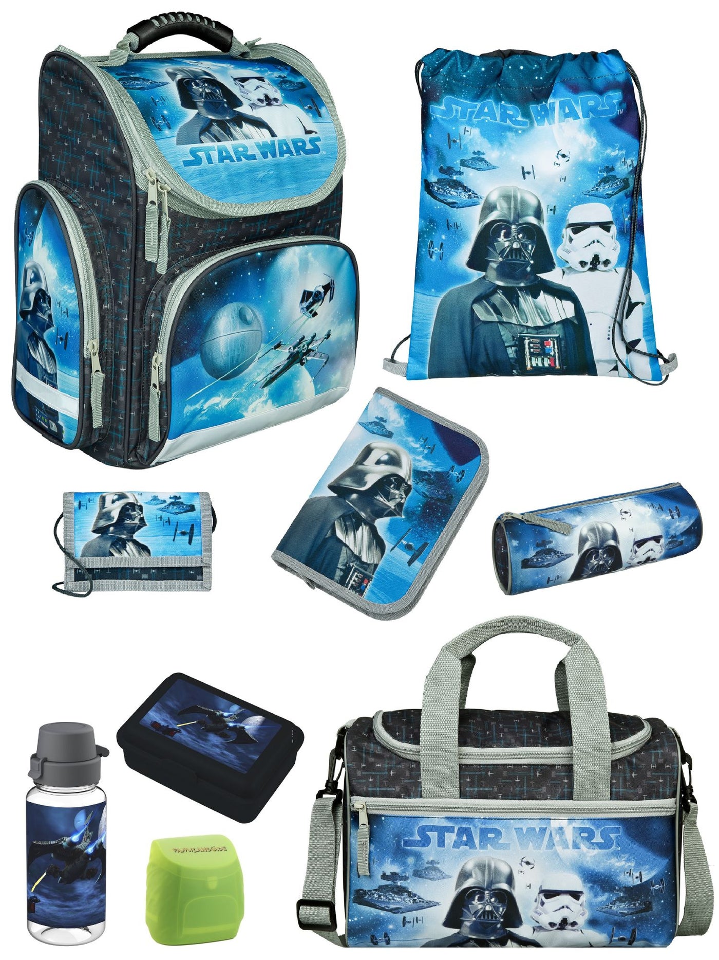 Familando Clou Schulranzen Set Star Wars, blau grau - Darth Vader Schultasche ab 1. Klasse