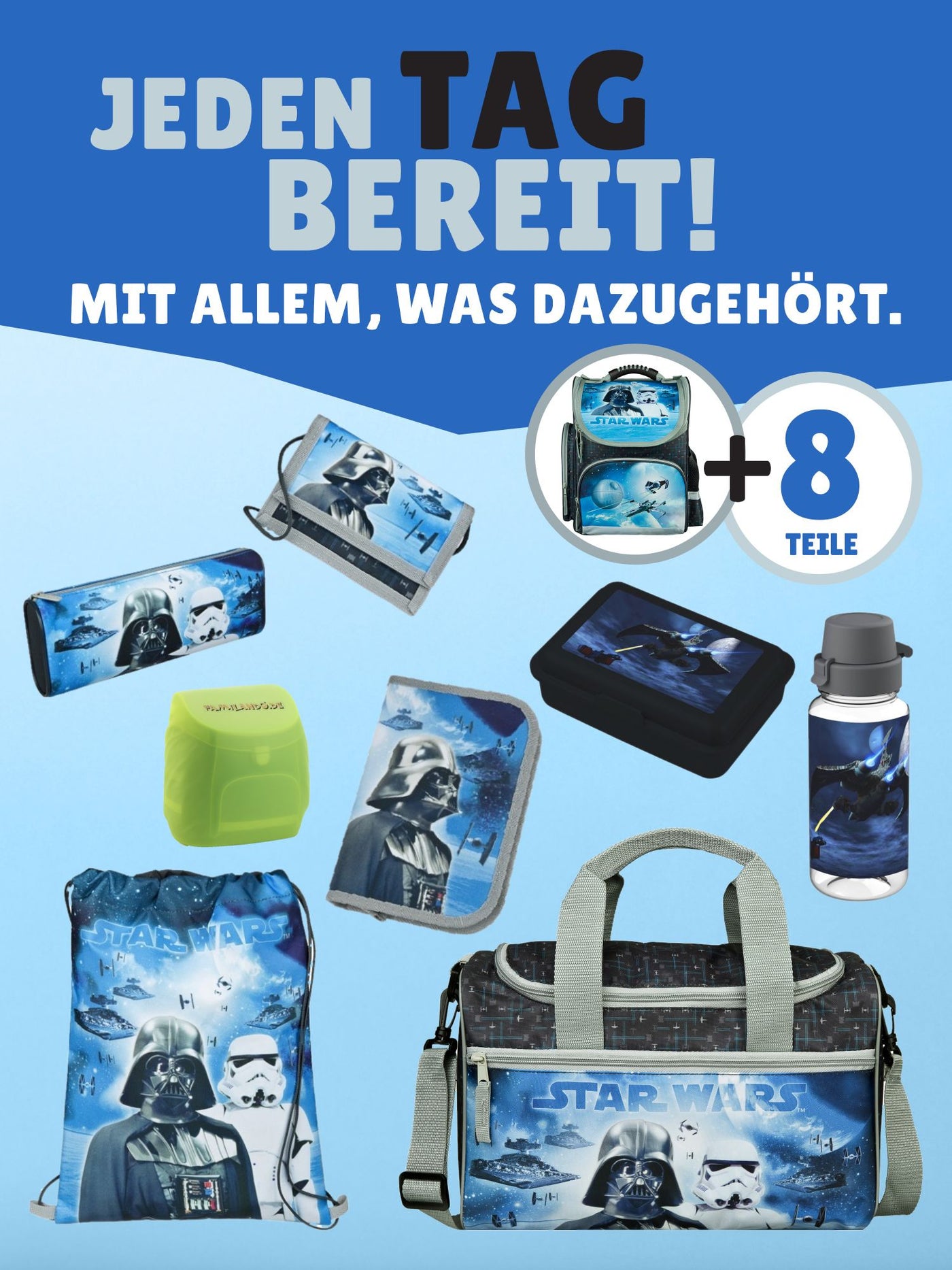 Familando Clou Schulranzen Set Star Wars, blau grau - Darth Vader Schultasche ab 1. Klasse