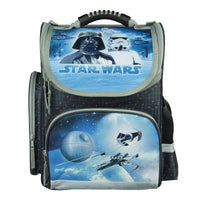 Star Wars Schulranzen Blau Grau Ansicht Frontal mit Vordertasche inkl. Reißverschluss