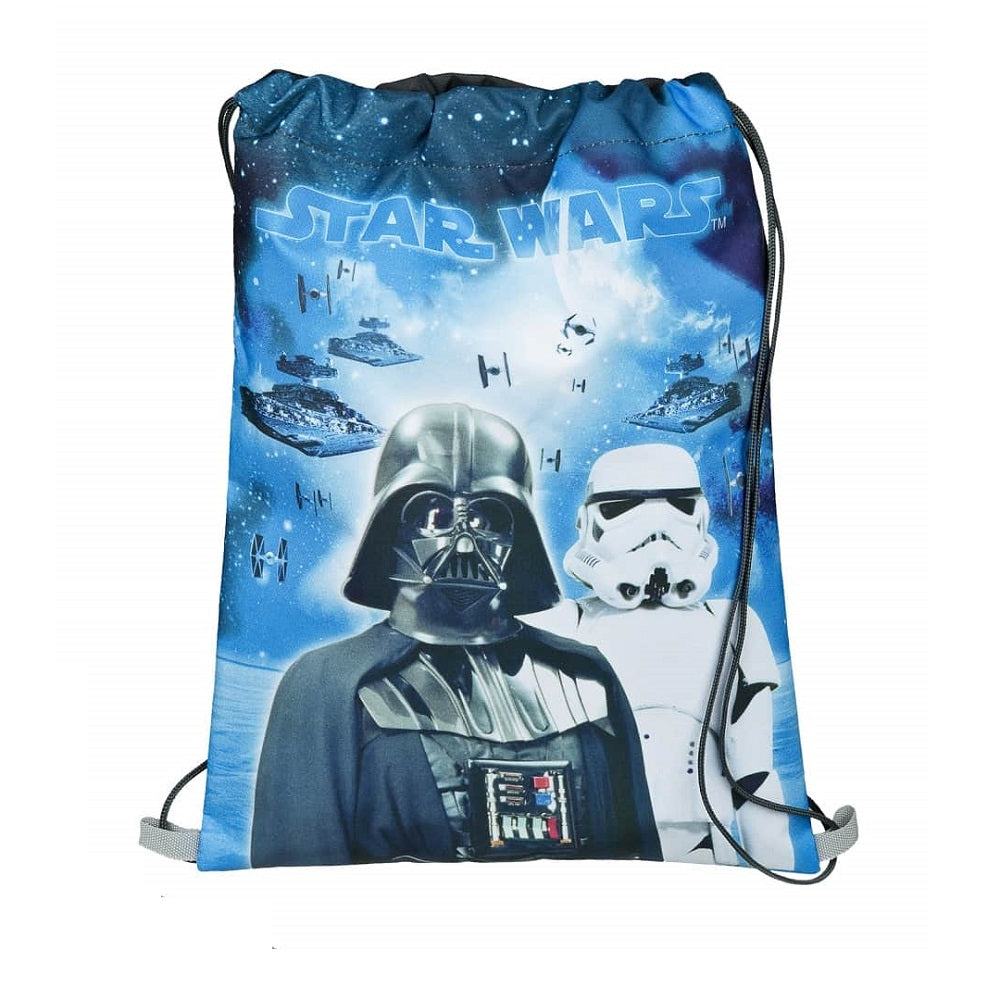 Detailansicht Tunrbeutel blau grau mit Darth Vader und Sturmtruppler 