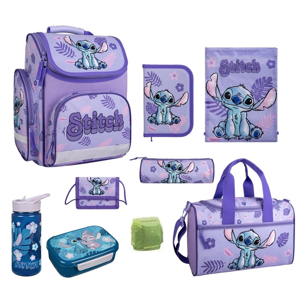 Stitch Schulranzen Set 9-teilig mit Lunchset und Sporttasche
