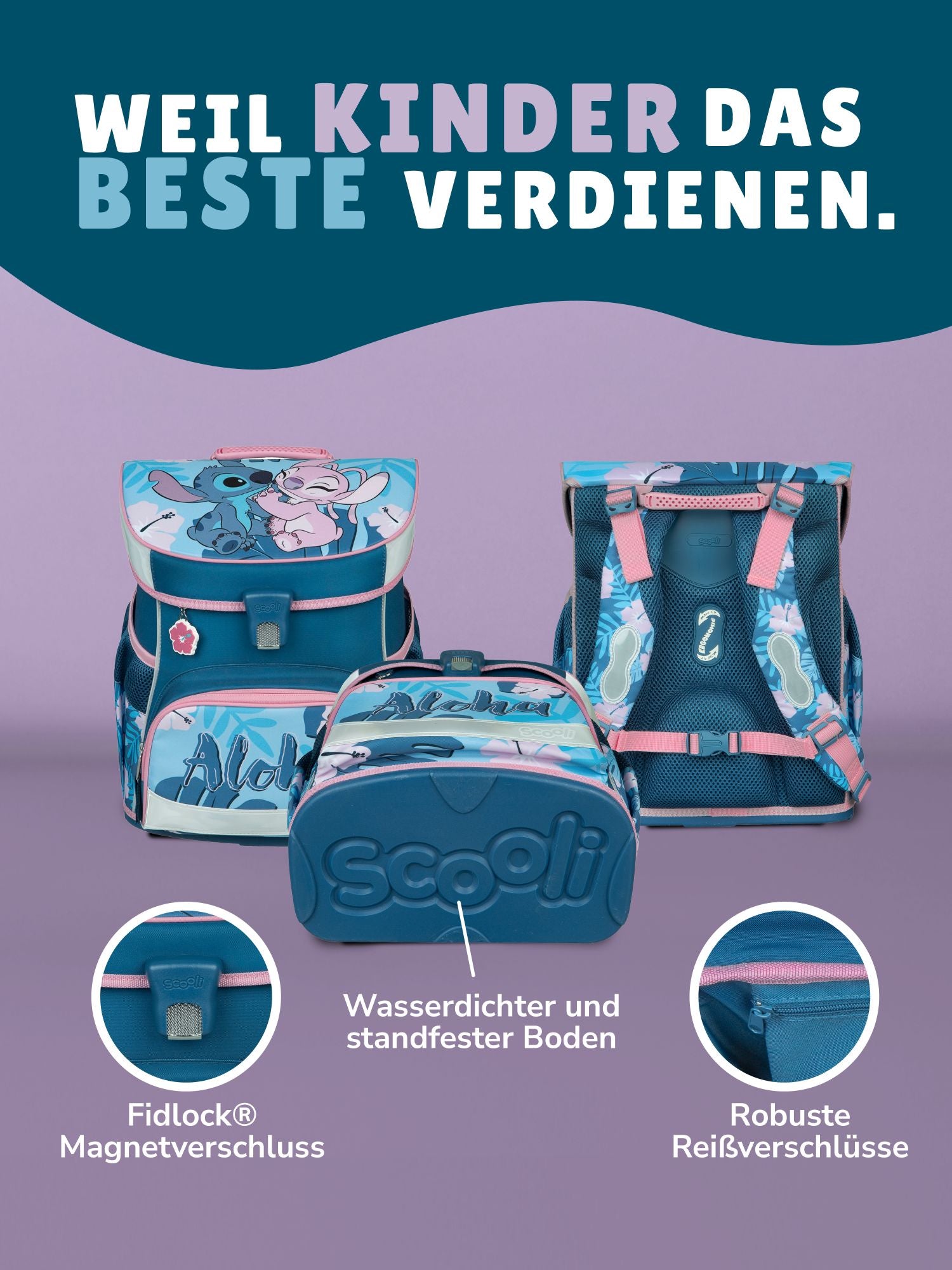 DISNEY STITCH Schulranzen 1.Klasse Scooli Campus Fit 10-teilges Set mit Sporttasche und Schultüte