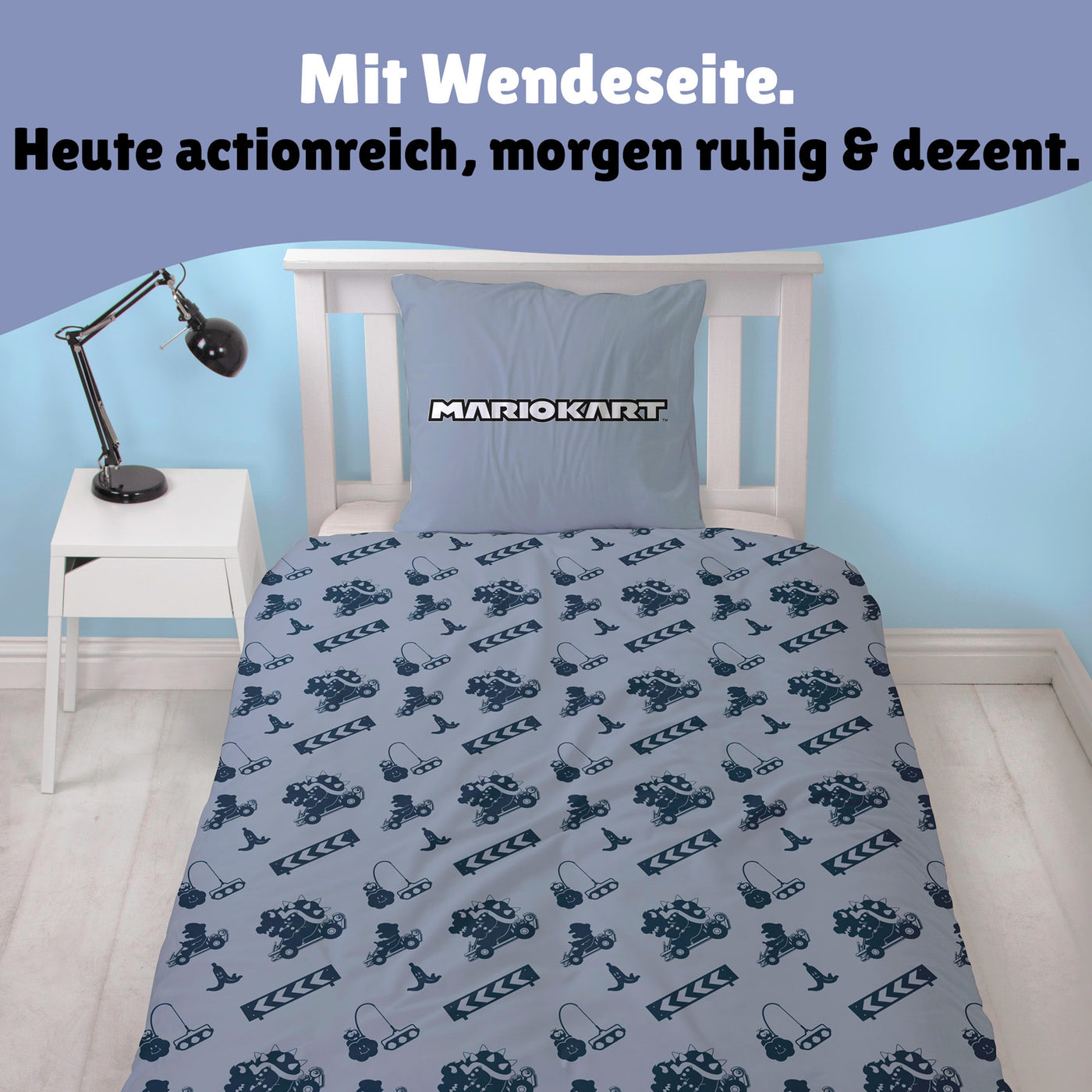 Detailansicht RÜckseite der Bettwäsche grau mit Muster aus "Start-Wolke" mit Laterne