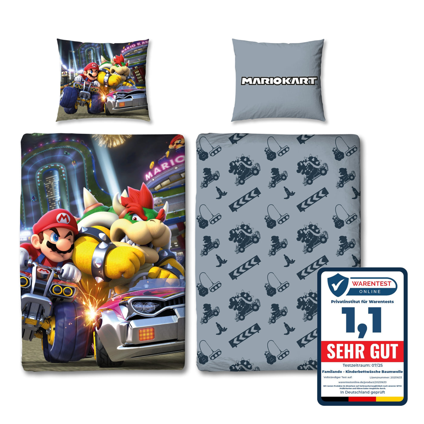 Infotafel Note 1,1 bei Warentest Online für Mikrofaser Bettwäsche von Familando