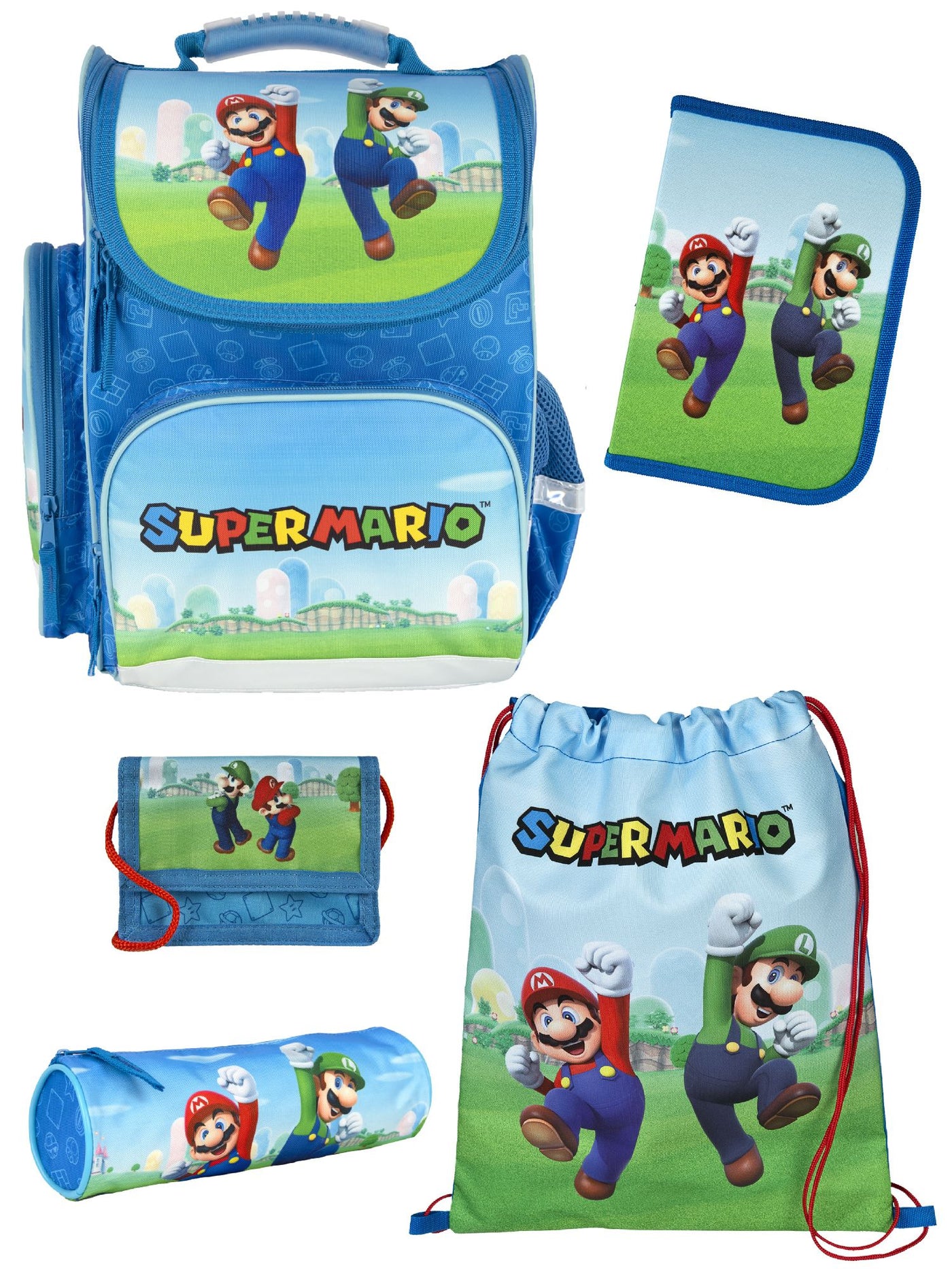 Super Mario Schulranzen für Jungen rechts mit Reißverschlussfach