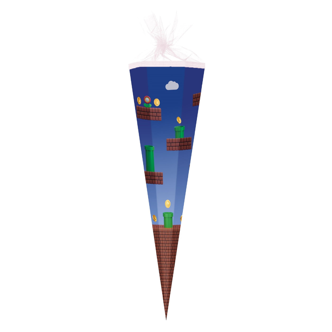 Nestler Schultüte Zuckertüte 85 cm Groß mit Tüllverschluss und Super Mario ähnlichem Motiv